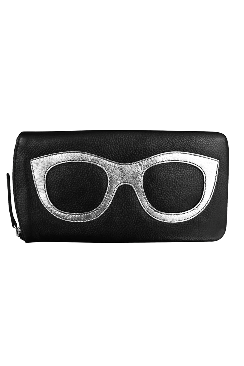 NEW! Leather Eyeglass Case in Black and Silver