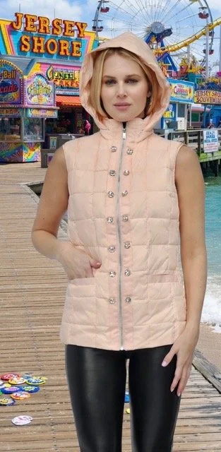 NEW! Hooded Crystals Puffer Vest in Pink