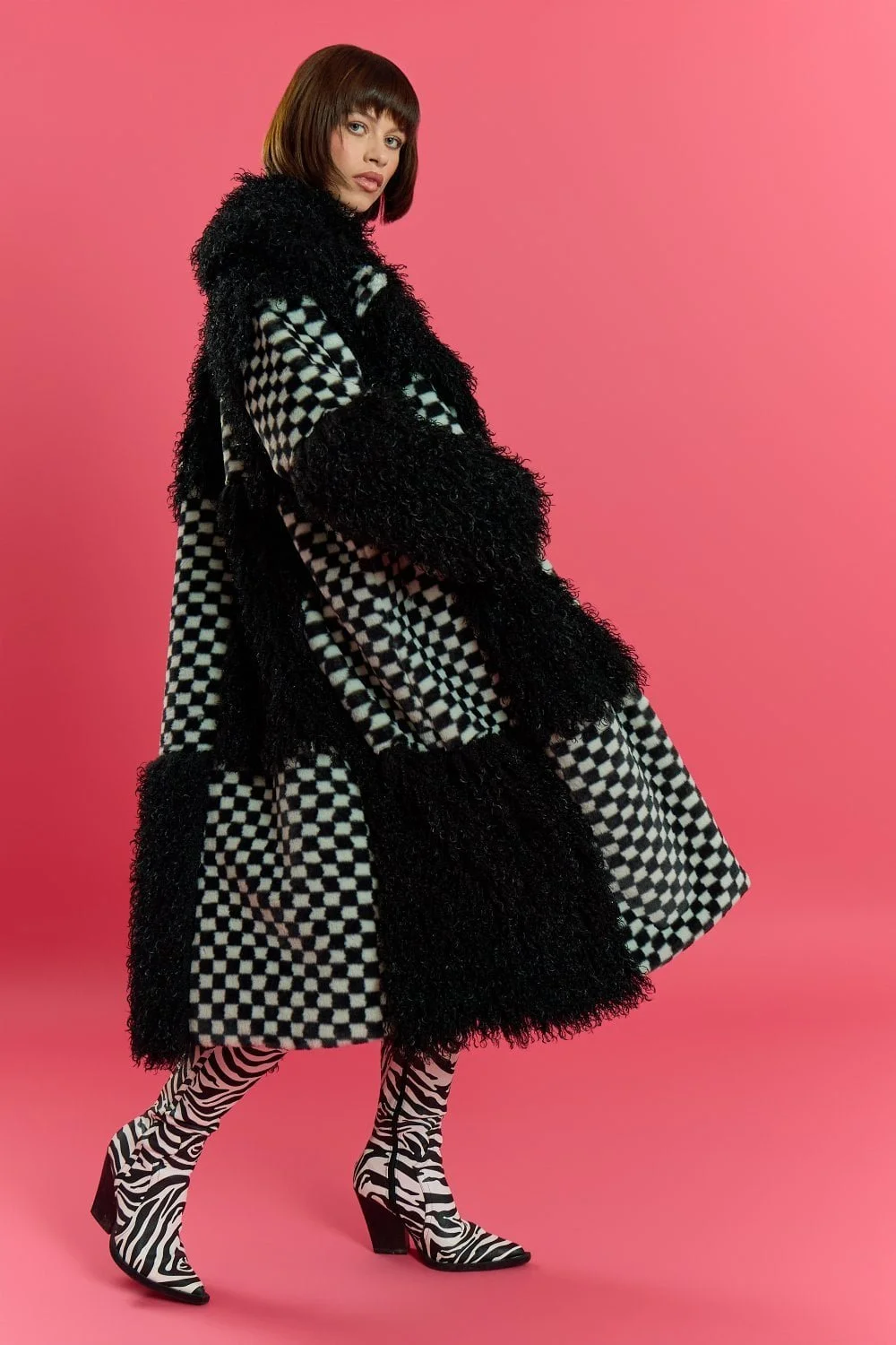 NEW! Faux Fur Checkerboard Jacket