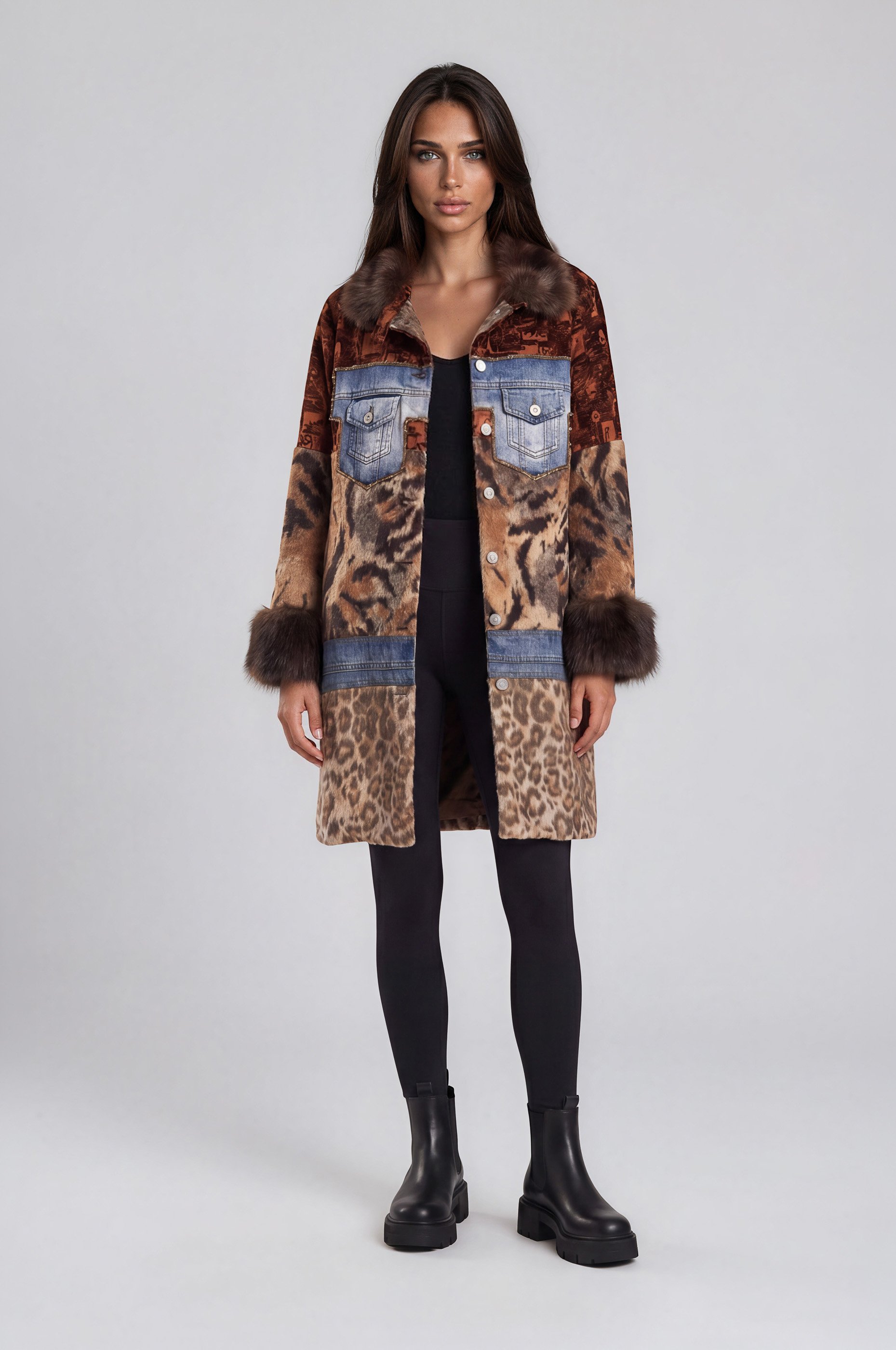 NEW! Animal Denim Color Block Coat