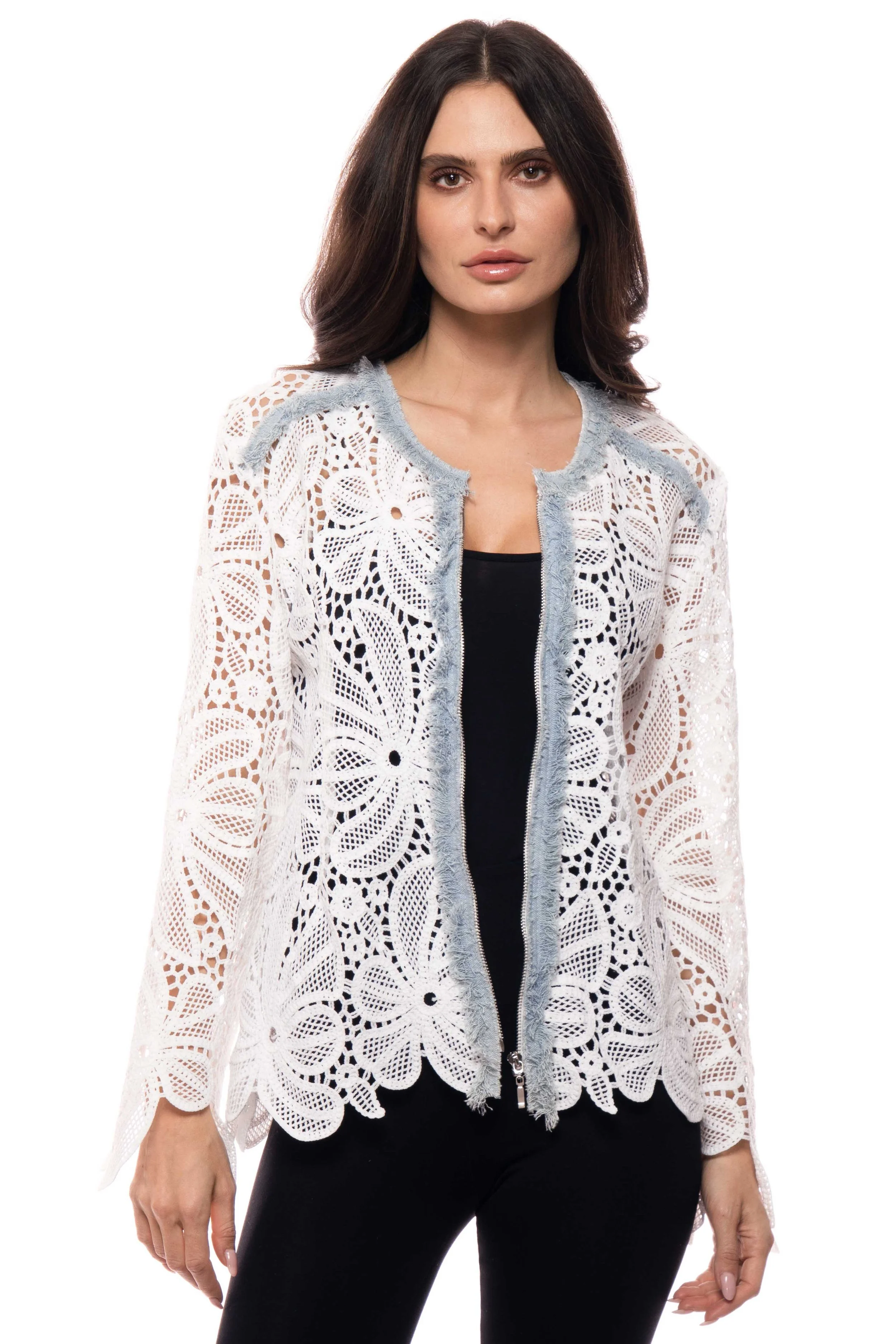 NEW! Lace Jacket with Denim Trim