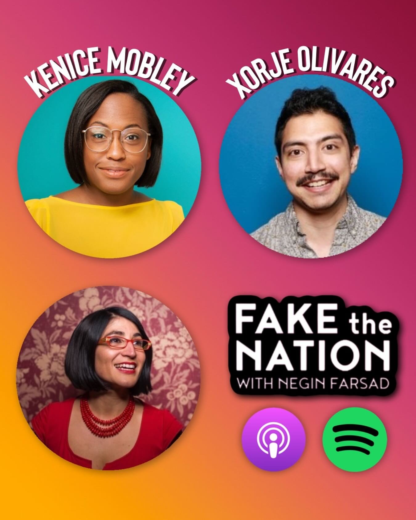 Check out the latest Fake the Nation episode where @kenicemobley &amp; @xorjeo joined @yallcomedy alum @neginfarsad to talk Trump&rsquo;s first 100 days, 20 years of YouTube, the Ice Bucket Challenge, and more 🎉🙌 Stick around until the end to hear 