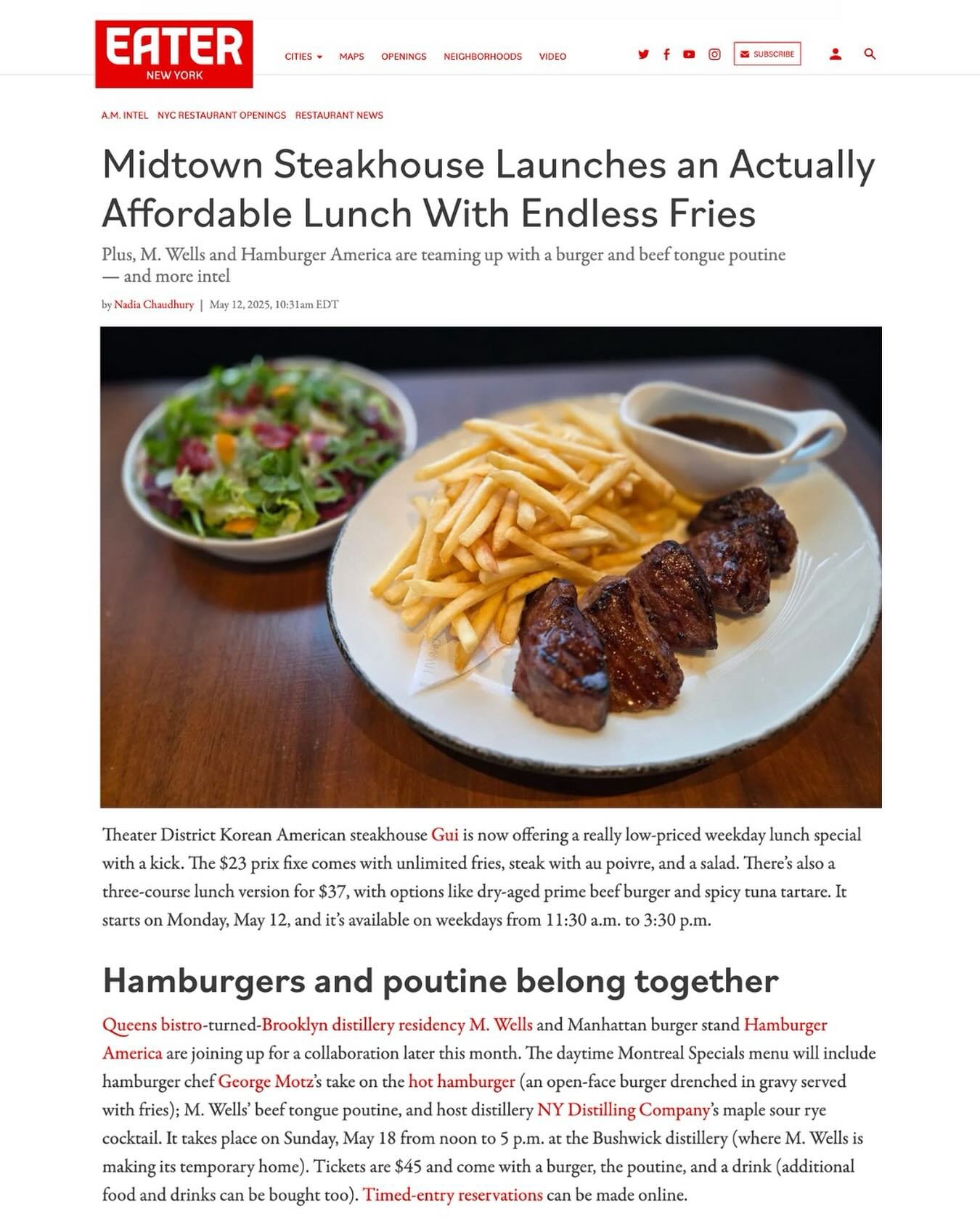 Join @hamburger_america &amp; @mwellshq this coming Sunday, May 18th, at @nydistilling for some hot hamburgers, beef tongue poutine, and maple sour rye cocktails 🍔🇨🇦 Link in bio!!