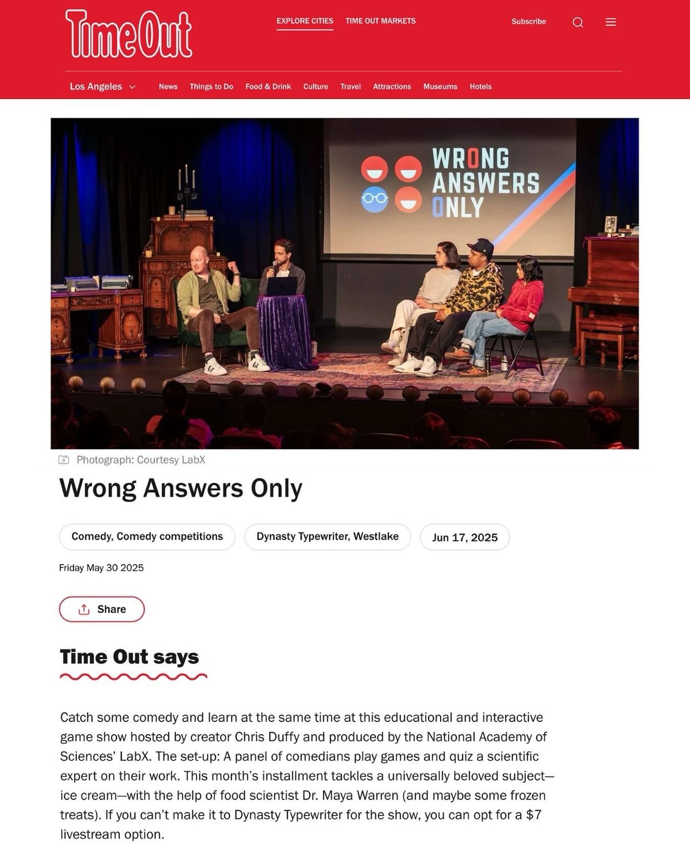 It&rsquo;s time to mark your calendars once again! This Tuesday 6/17 @chrisiduffy is back at @dynastytypewriter hosting &ldquo;Wrong Answers Only&rdquo; with ice cream scientist @maya.warren and comedians @aparnapkin &amp; @alyssalimp 🍦🥶🎭 Link in 