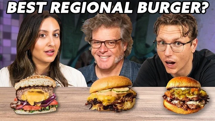 @motzburger joined @mythicalchefjosh &amp; @nicolehendizadeh to break down the best regional burgers and answer the burning question: is a hot dog a sandwich? 🔥🍔🌭 Watch the full episode linked in our bio to find out!!!!!