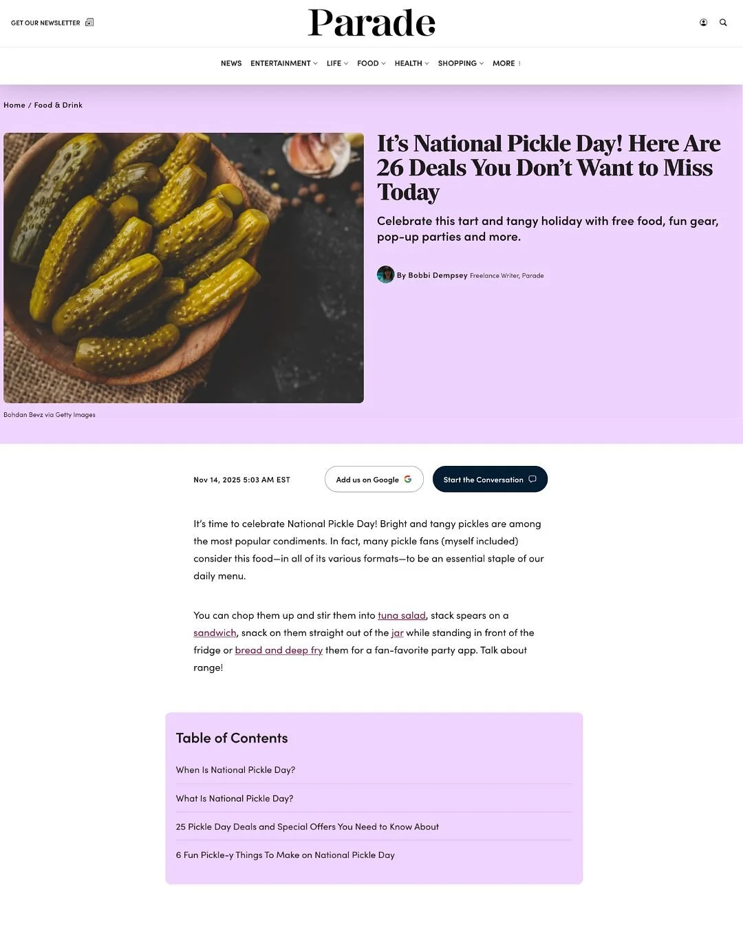 National Pickle Day may have passed, but there&rsquo;s still time to celebrate with @mofad on Wednesday&rsquo;s &ldquo;All About Pickles&rdquo; event at @essexmarket 🥒🤩 thank you @parademag for the mention!!!!