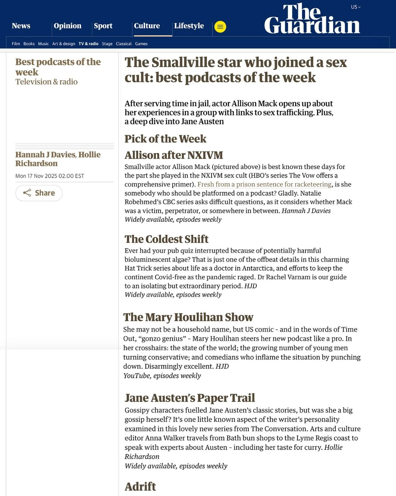 @maryhoulie was featured in @guardian&rsquo;s best podcasts of the week and episode two JUST dropped on YouTube. Check out the disarming excellence for yourself 😉🥳 Links in bio!!!