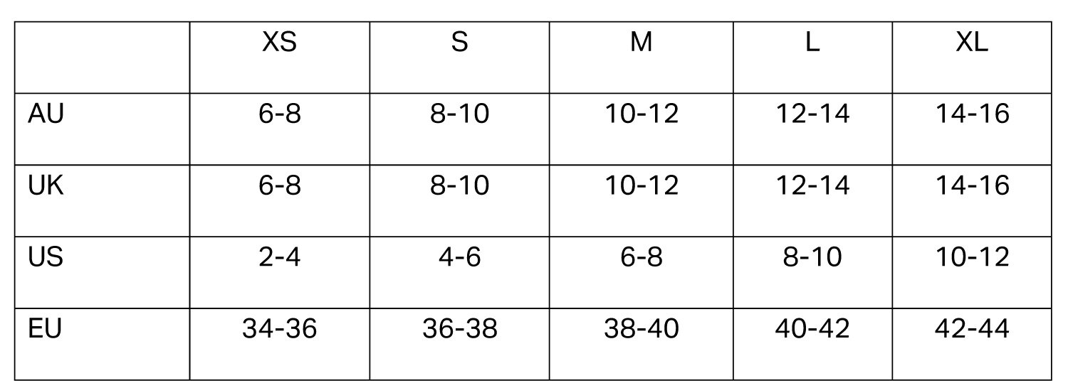 Lycra Size Chart