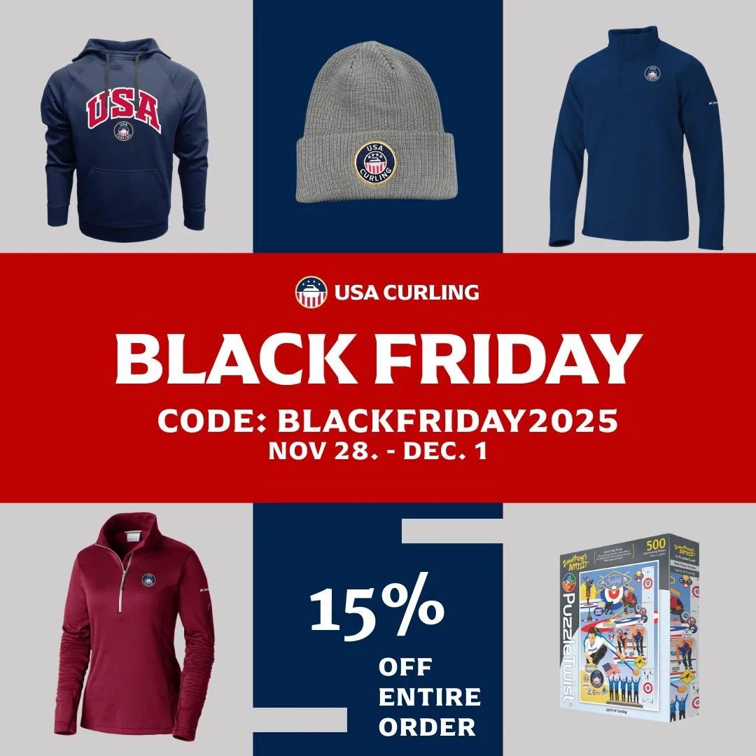 Slide into Black Friday savings! 🥌❄️ Use code BLACKFRIDAY2025 at checkout to take 15% off your entire order&mdash;perfect for holiday gifts, adding to your USA Curling collection, or gearing up for the 2026 Winter Games, which is just 70 days away.
