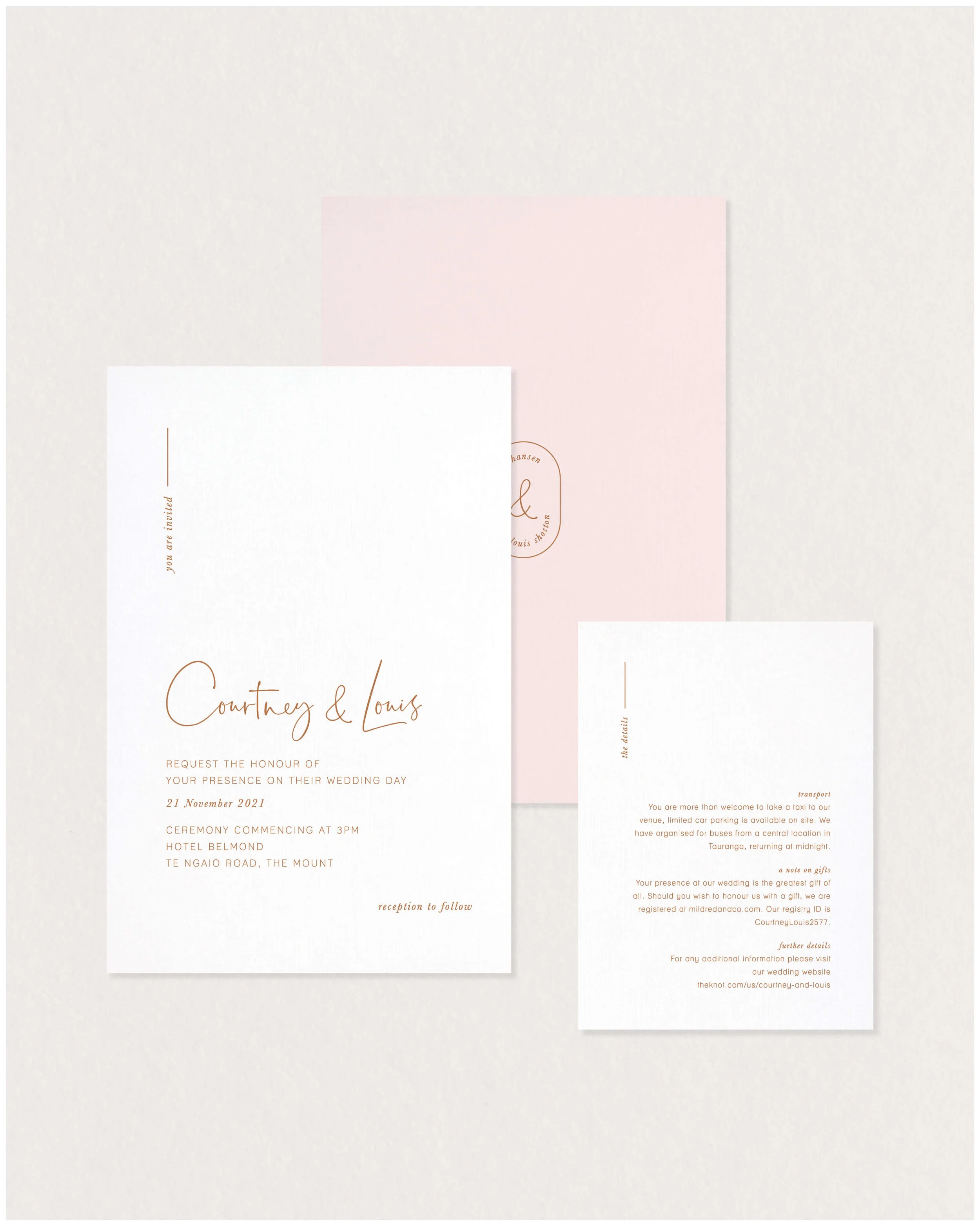 Just My Type Wedding Invitation Stationery NZ Modern Romantic Warm Neutrals Arch Tassel Together Journal 7 2.jpg