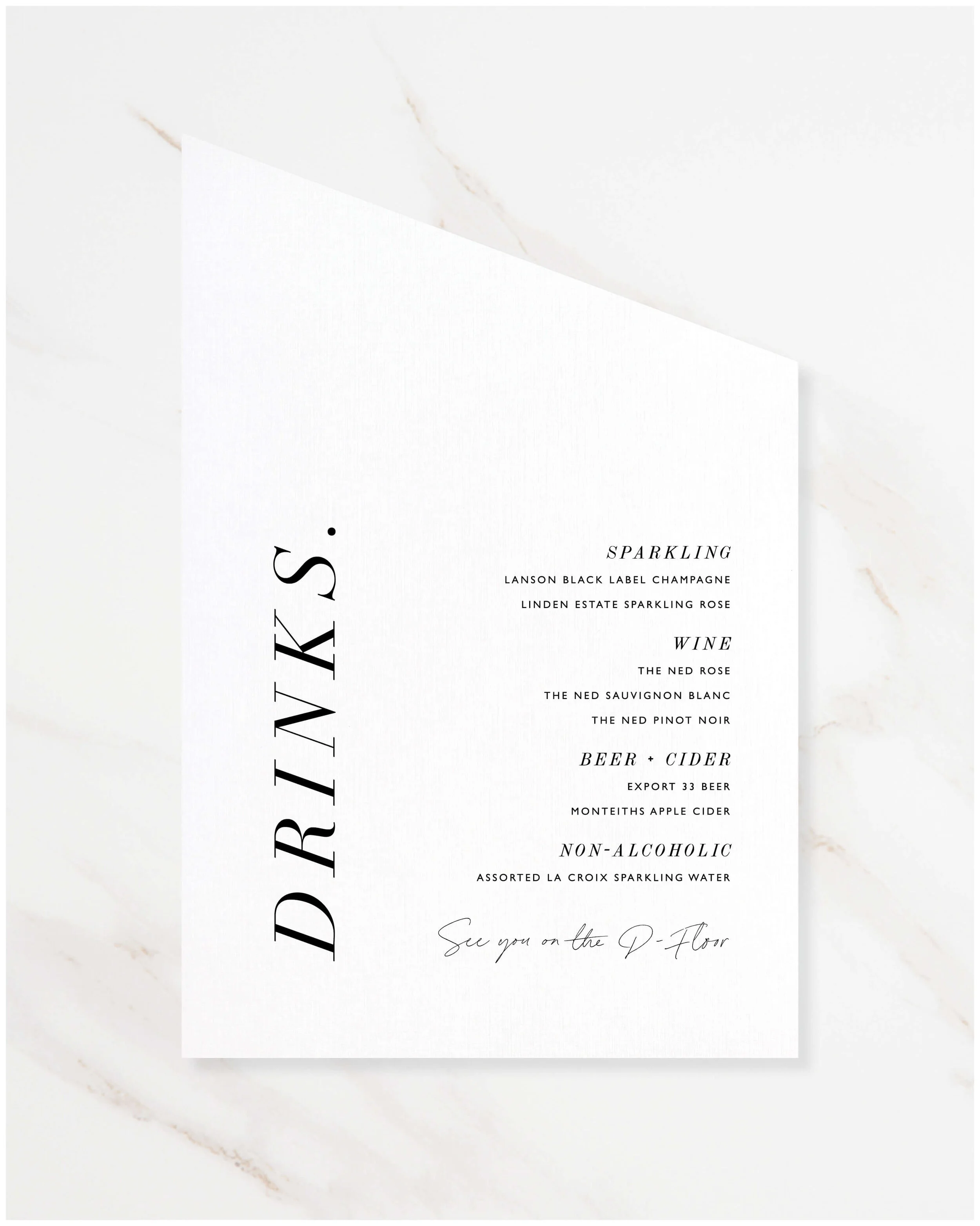 Wedding Bar Drinks Menu