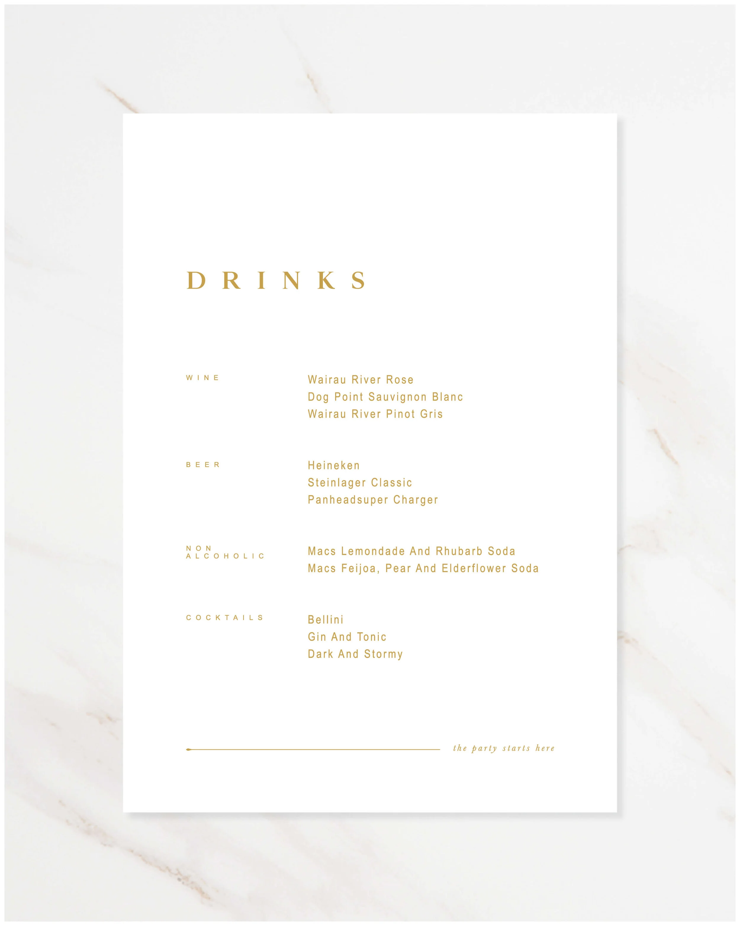 Wedding Bar Drinks Menu
