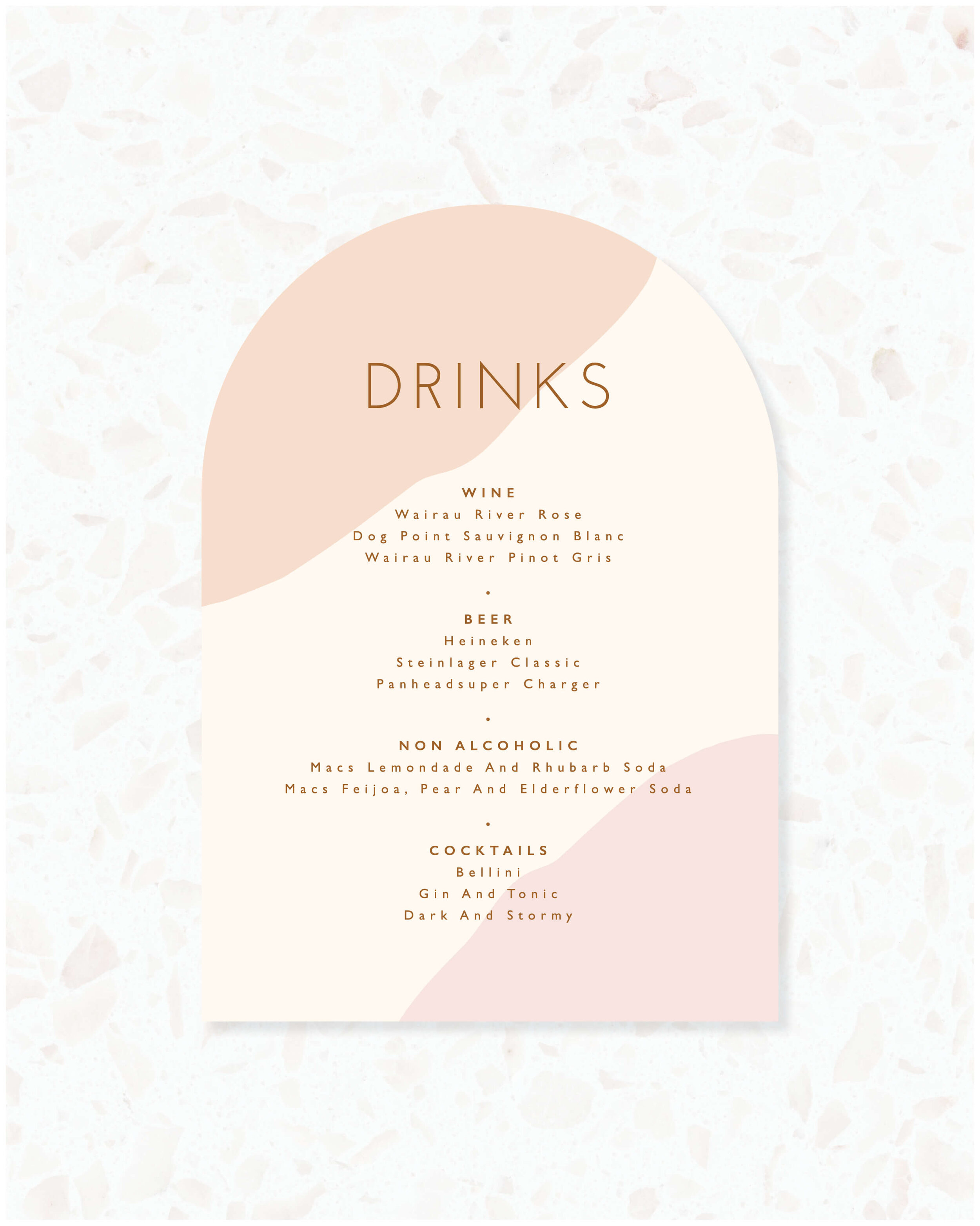 Arch Wedding Bar Drinks Menu