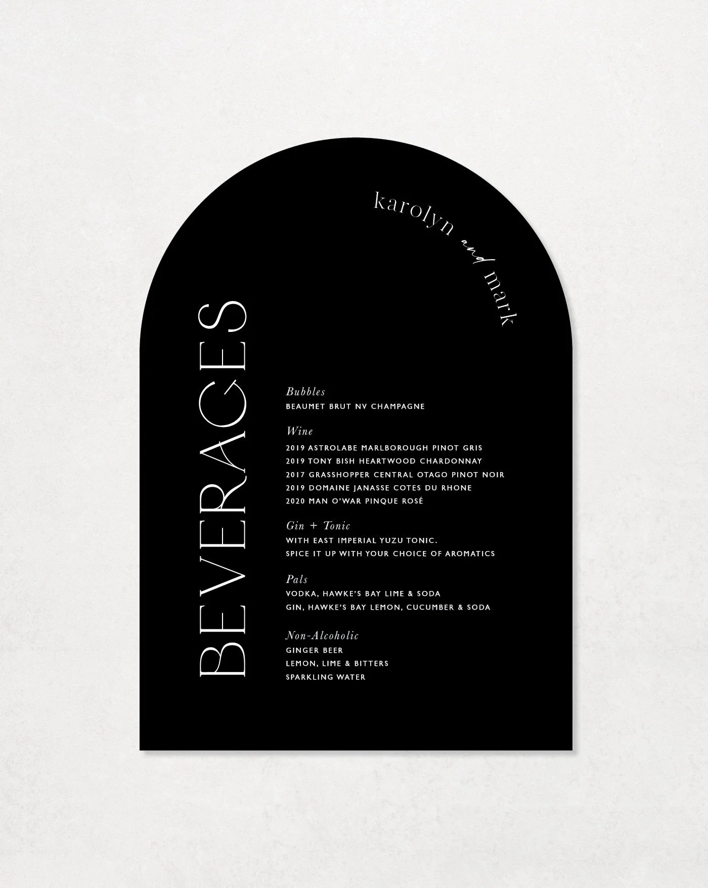 Drinks Menu Just My Type Wedding Invitation Stationery Bold Modern Elegant Classic Minimal Organic Curve Arch13.jpg