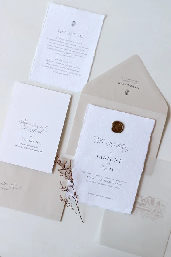 Wedding Invitation Stationery} The Ordelle - Modern Typography, Romantic Calligraphy, Handmade Paper and Wax Seals