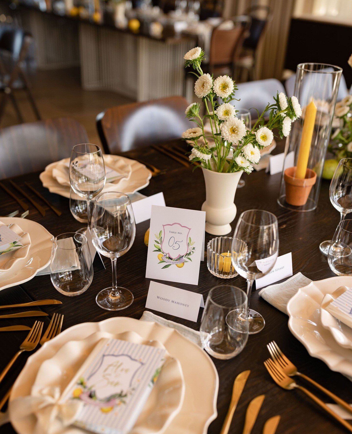 Italian Inspired, Lemon Adorned, Watercolour Crest styled table numbers for A&amp;S.⁠
⁠
These beauties are 'tent-fold' style so they are self-standing, and are printed onto our beautiful linen textured card for the extra added touch of luxe.⁠
⁠
Inspi