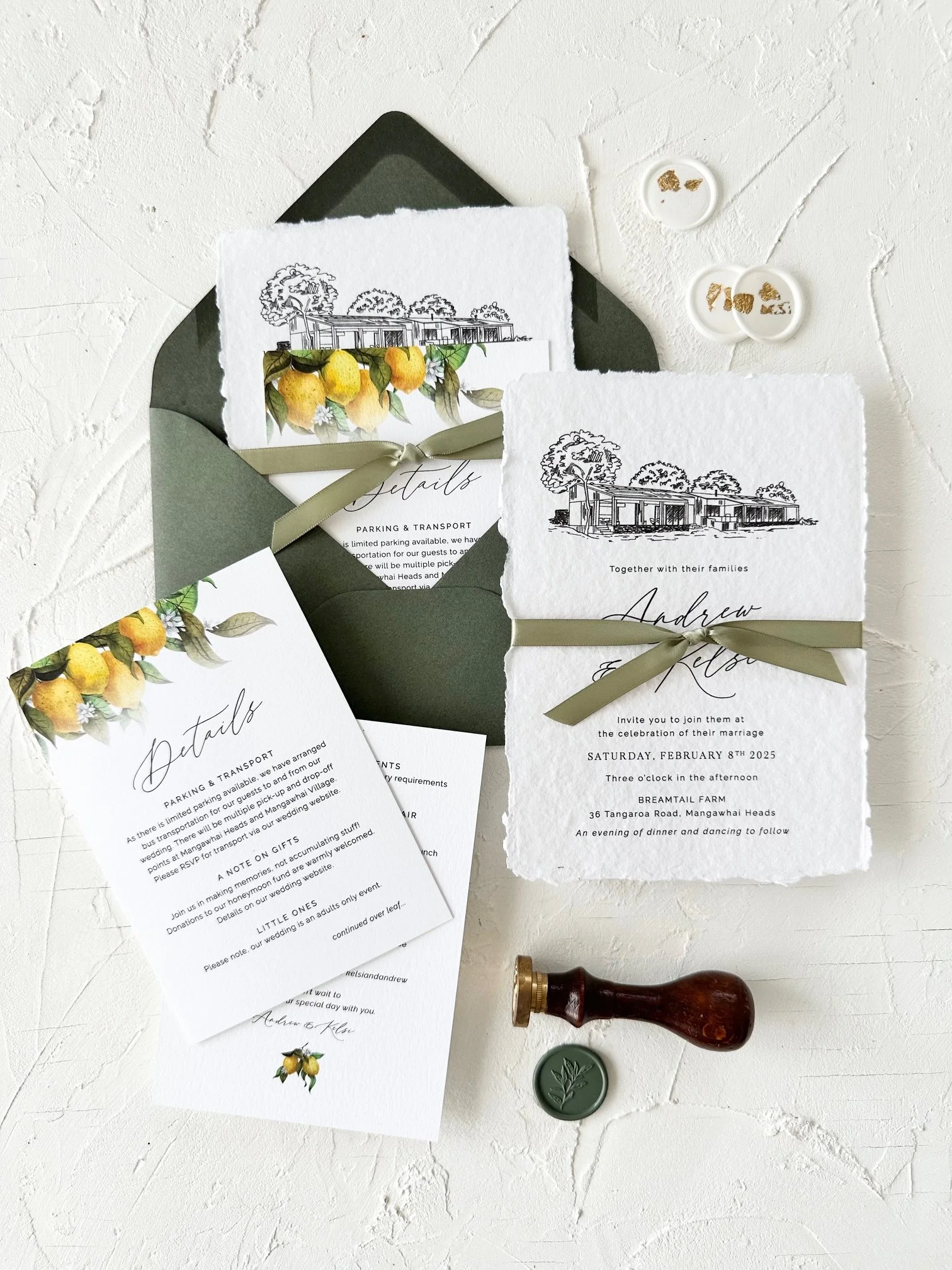 Custom Wedding Venue Sketch for Invitation of family home in at Mangawai Beach