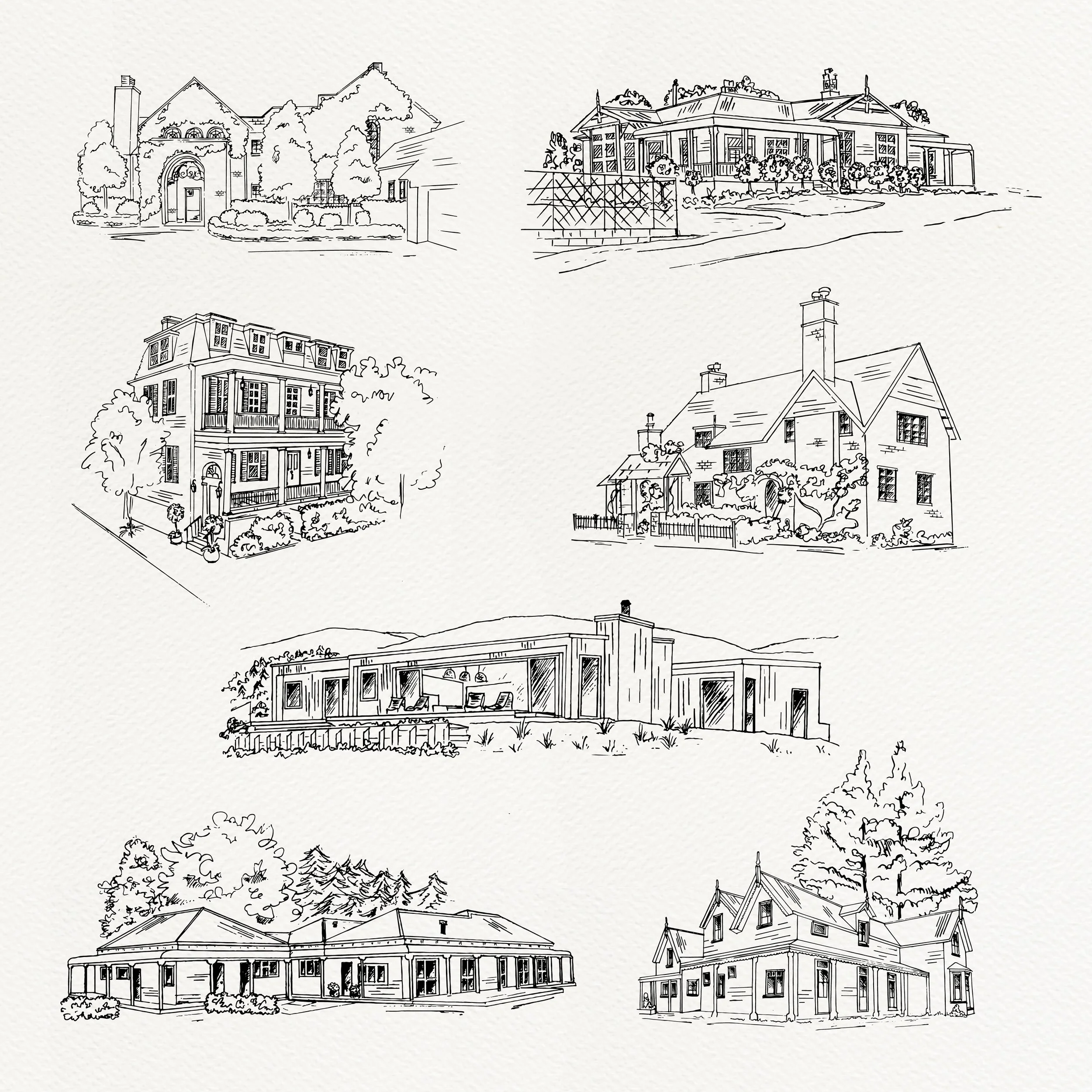 Custom Sketches of family home, homestead, bach, beach house