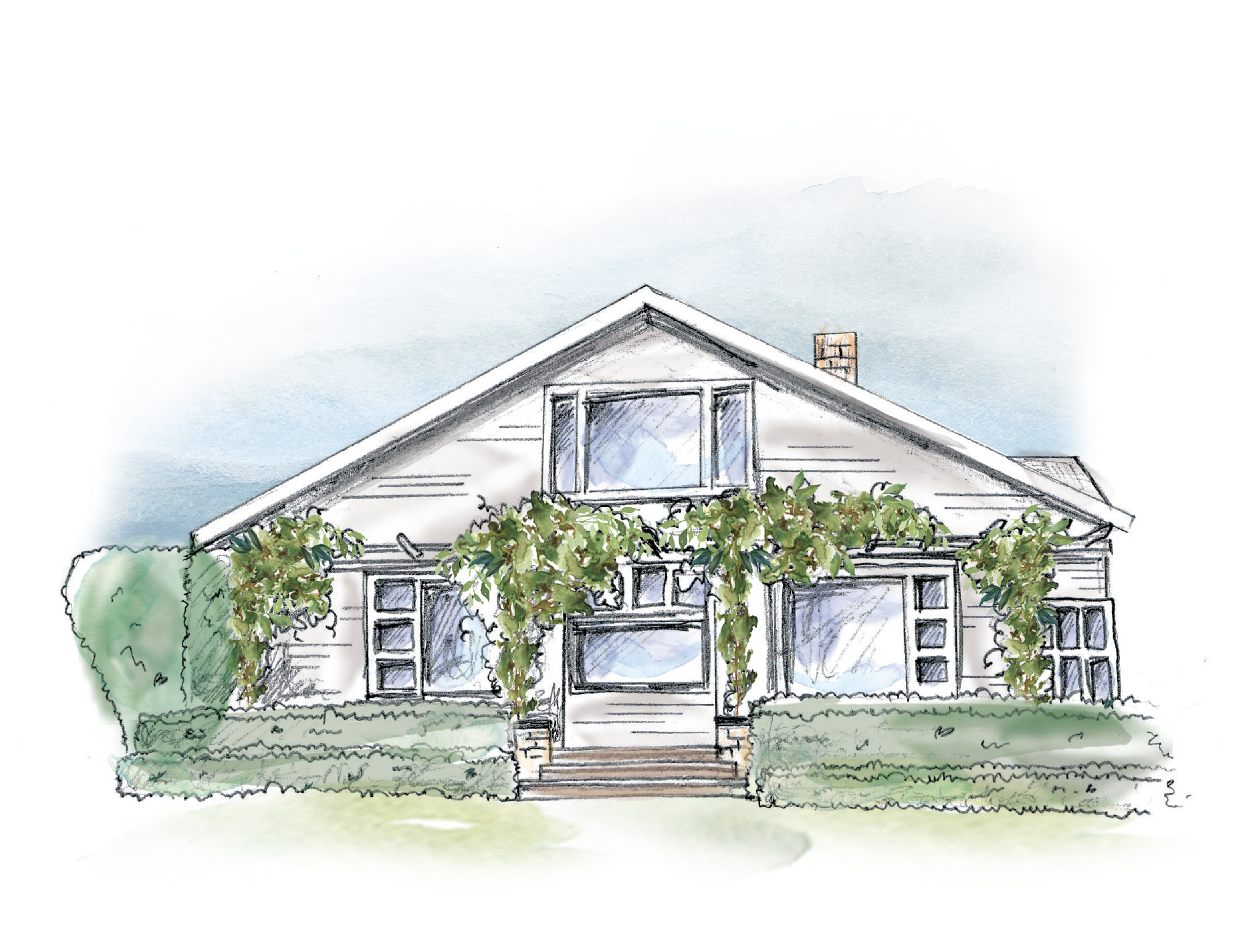 Custom Watercolour Illustration of family home for wedding invitation