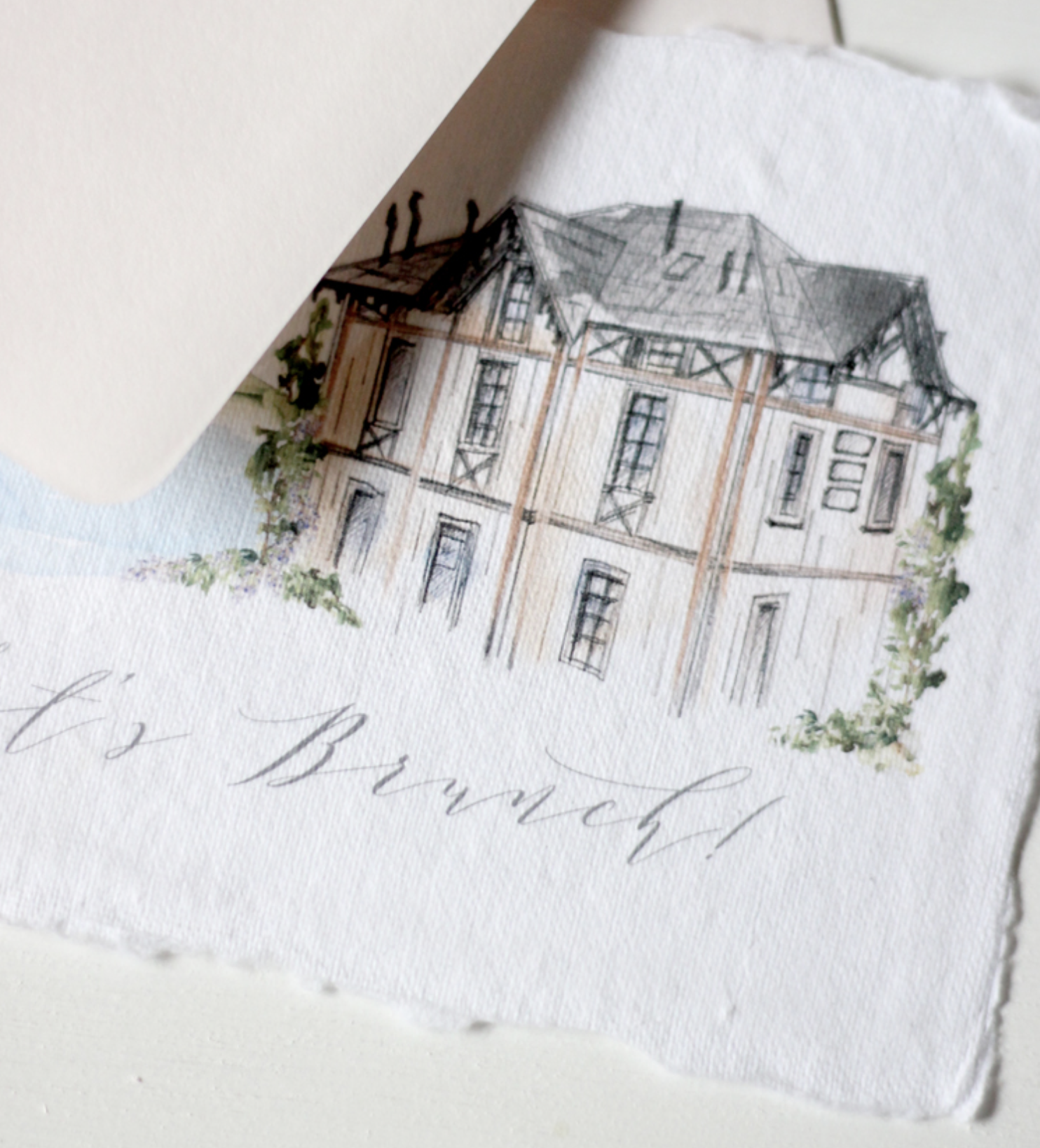 Custom Watercolour illustration of wedding venue for wedding invitations