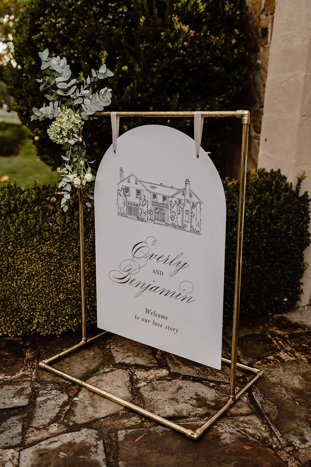 Custom Sketch of McCallum Estate wedding venue for wedding invitation and wedding signs