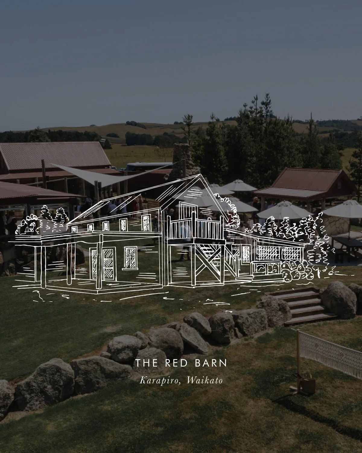 Wedding Venue Illustration - The Red Barn, Karapiro