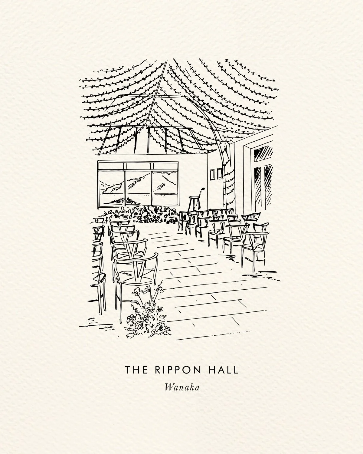 Wedding Venue Illustration - The Rippon Hall, Wanaka