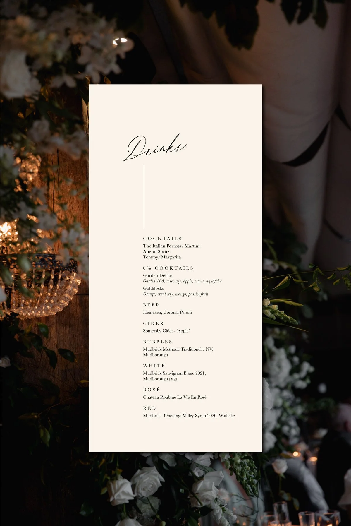 Wedding Drinks Menu