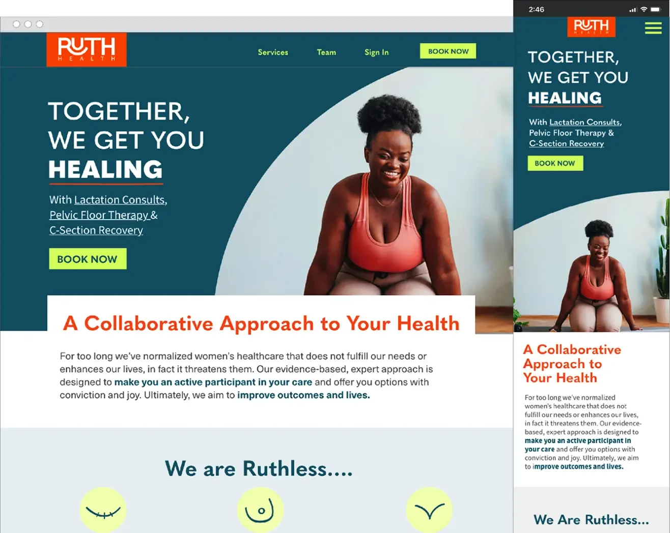 Ruth Health website desktop and mobile layout design preview