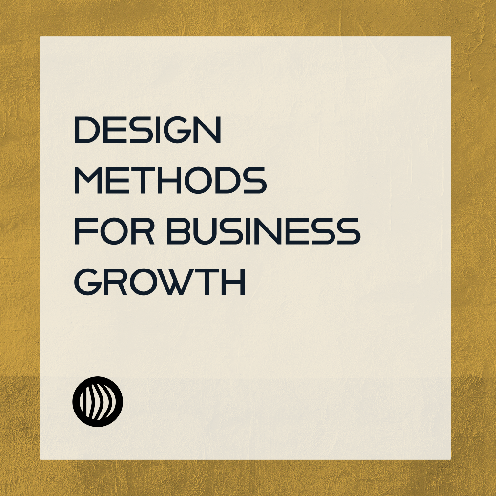 Cover graphic for the Design Methods for Business Growth guide by Prototipo, featured in a gold frame.