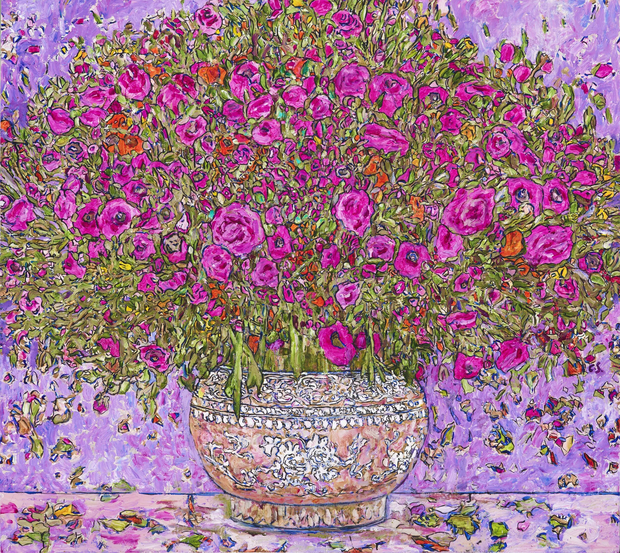 Pink Ranunculus in Chinese Vase (sold)