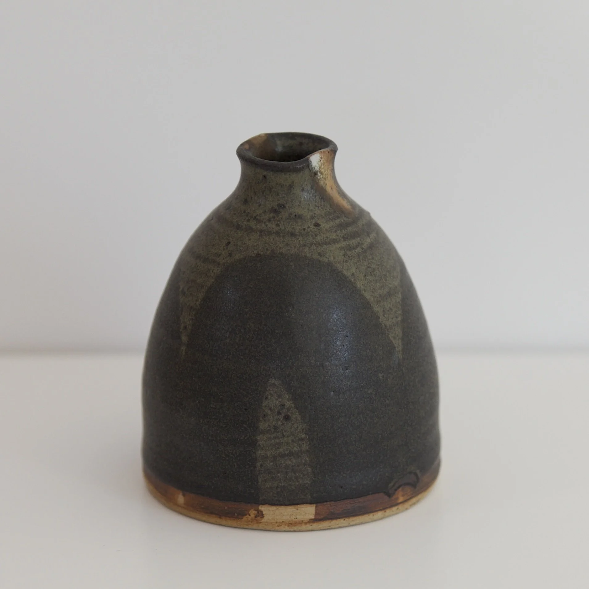 Bud Vase - Dark Black/green Glaze, Brushed with Black