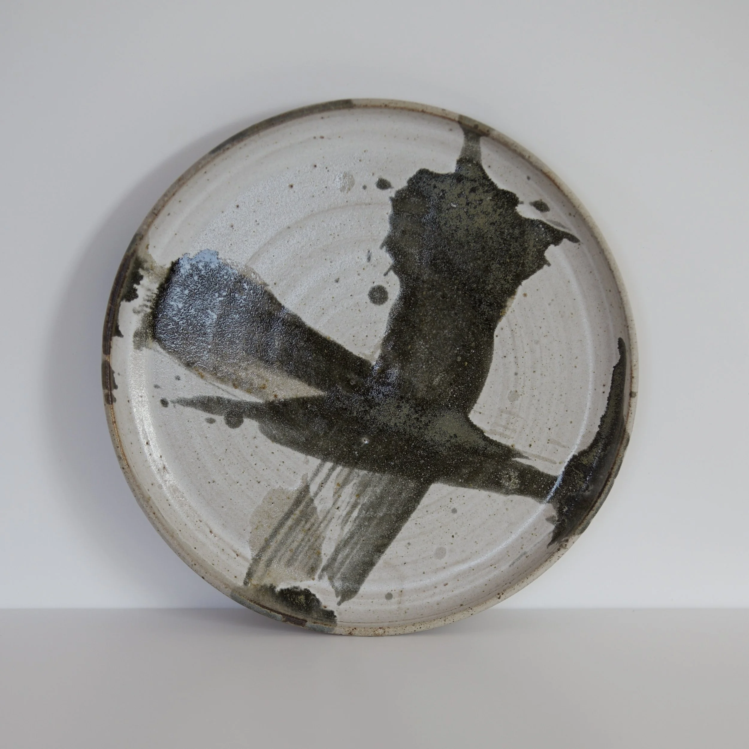 Small Plate - Black Cross and Wood Ash on White Glazed Stoneware