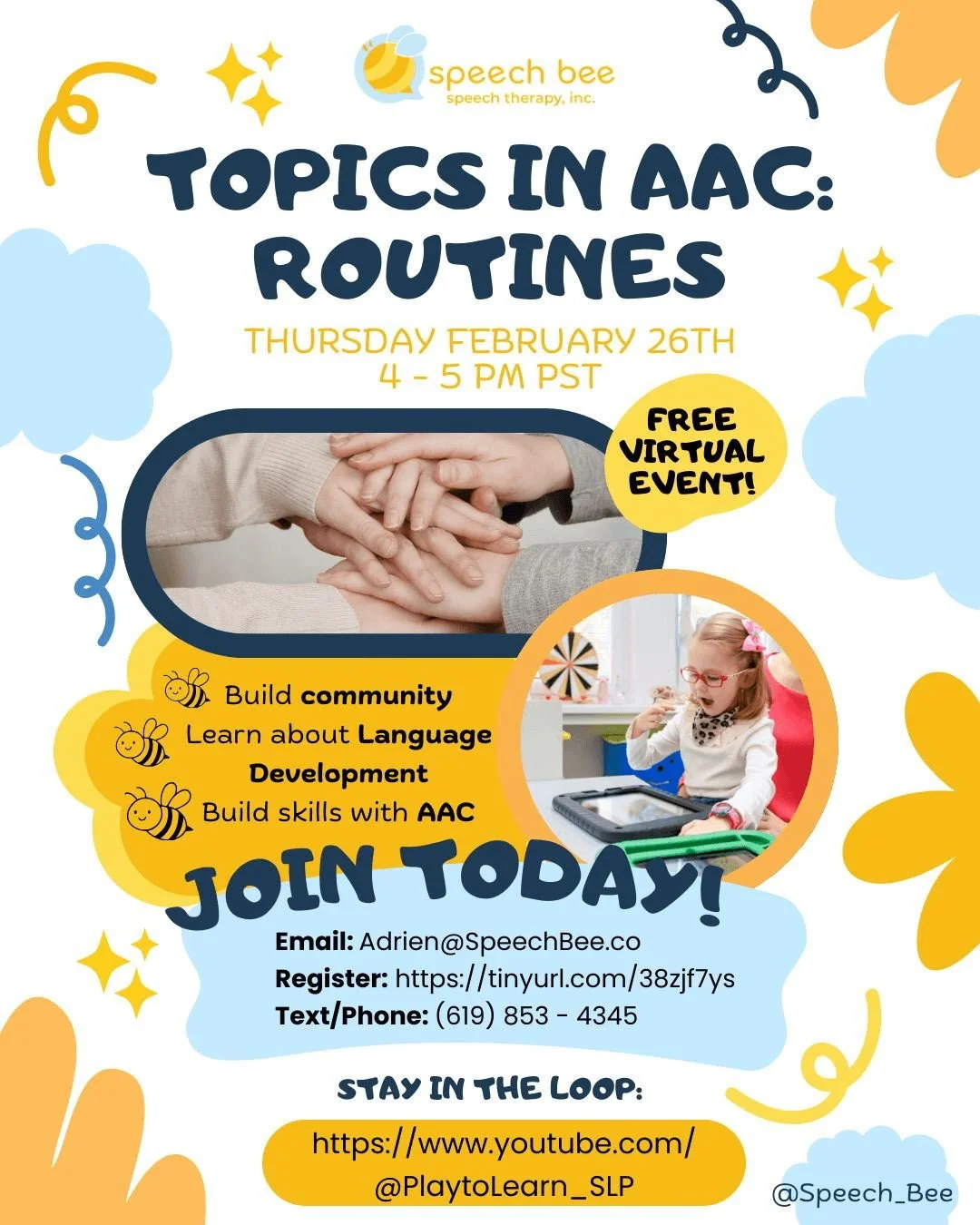 Join us on 2/26 for our free virtual Topics in AAC discussion group. This month, we'll be discussing routines. This group is open to anyone who would like to learn more about incorporating AAC into daily routines. Visit the link in our bio to registe