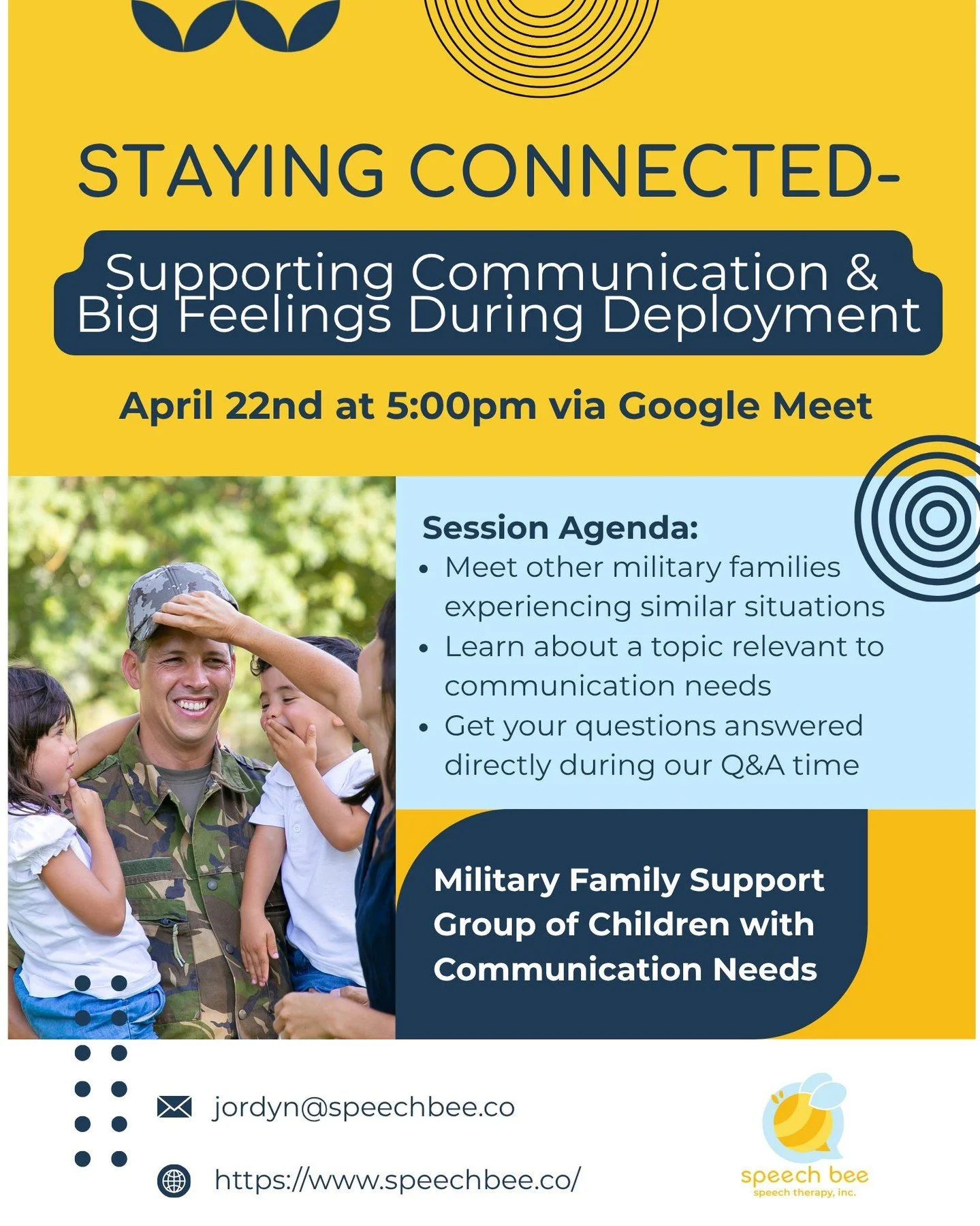 Military families face unique challenges&mdash;especially during deployment. When children also have communication needs, it can feel even heavier.

Join our free Military Family Support Group for Children with Communication Needs where we&rsquo;ll b