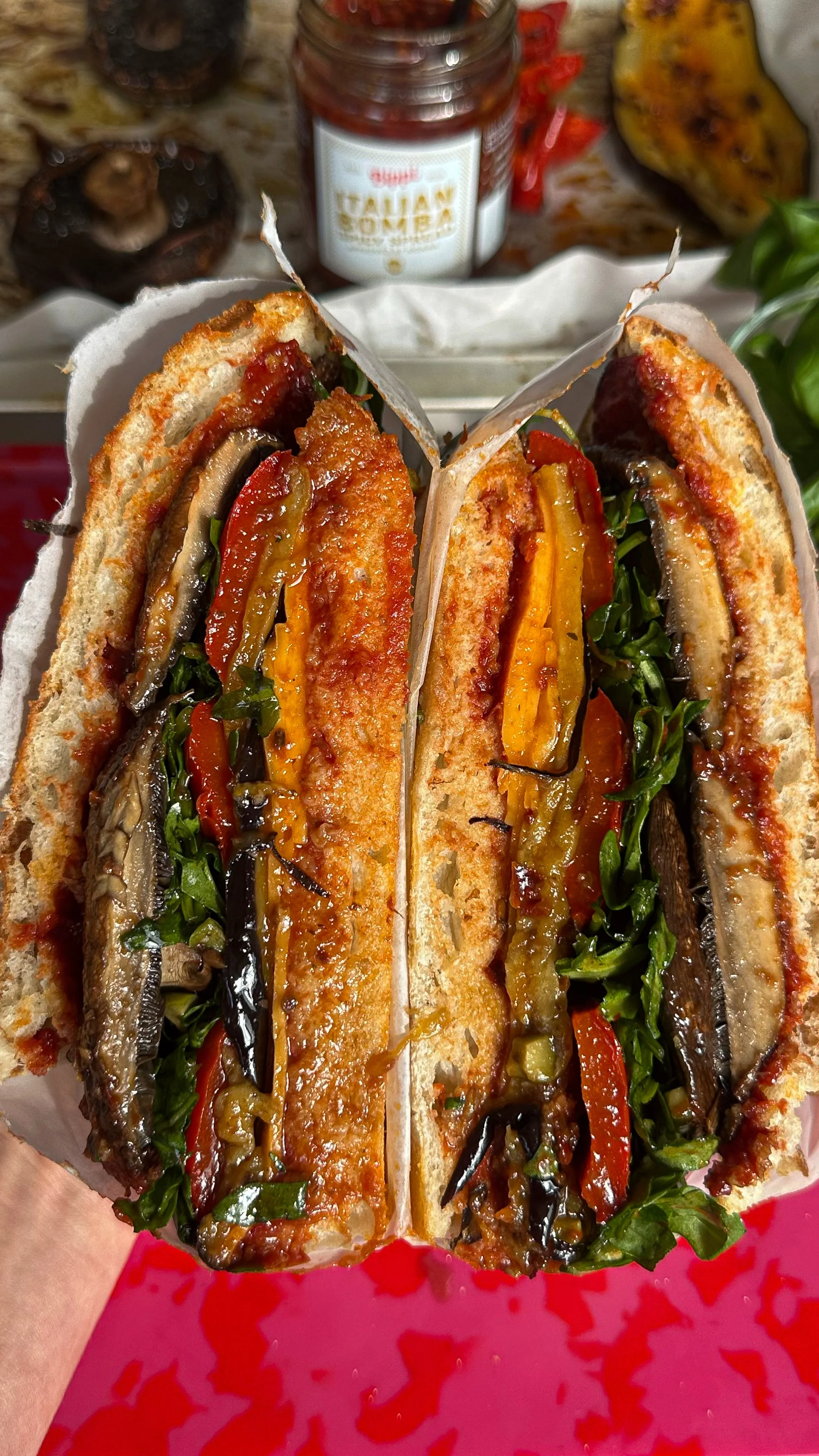roasted veg pizza sandwich