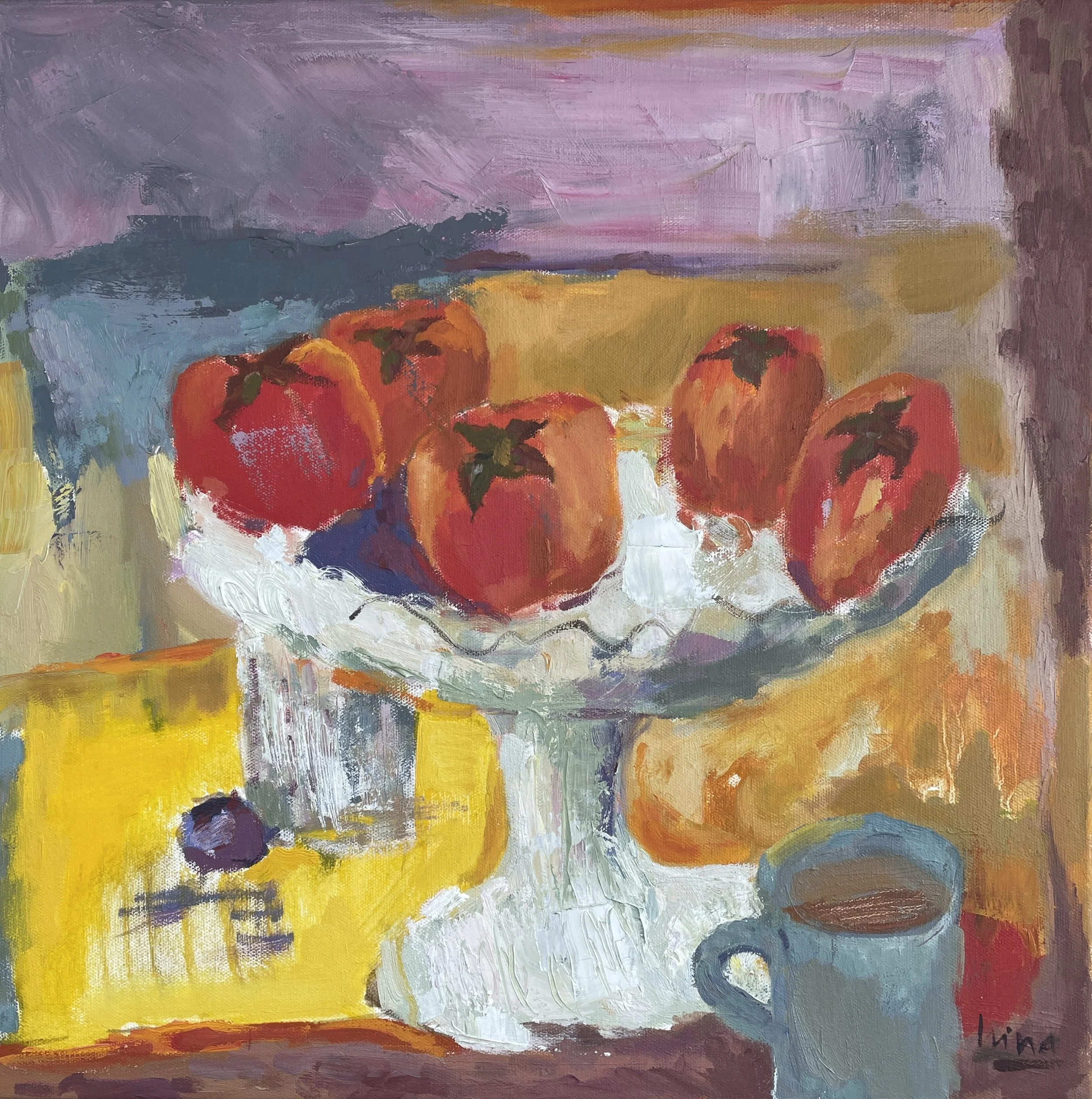 Persimmons in White Vase
45 × 45cm
Oil on canvas