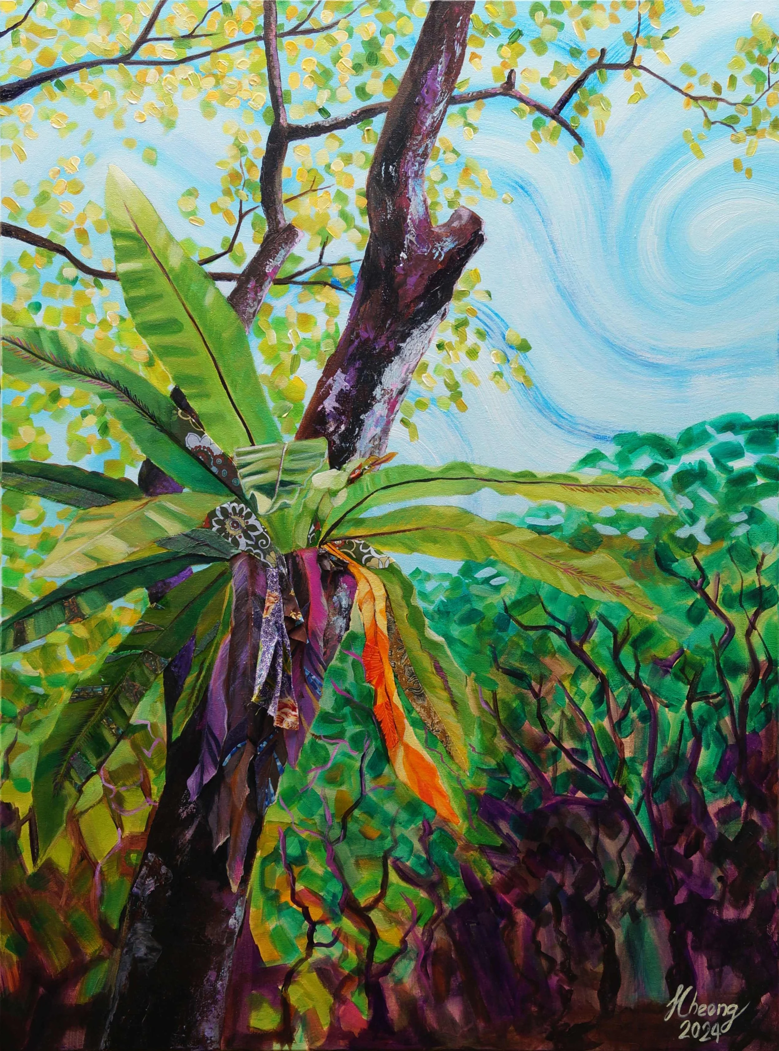 Look Up
101 × 76cm
Acrylic and fabric collage on canvas