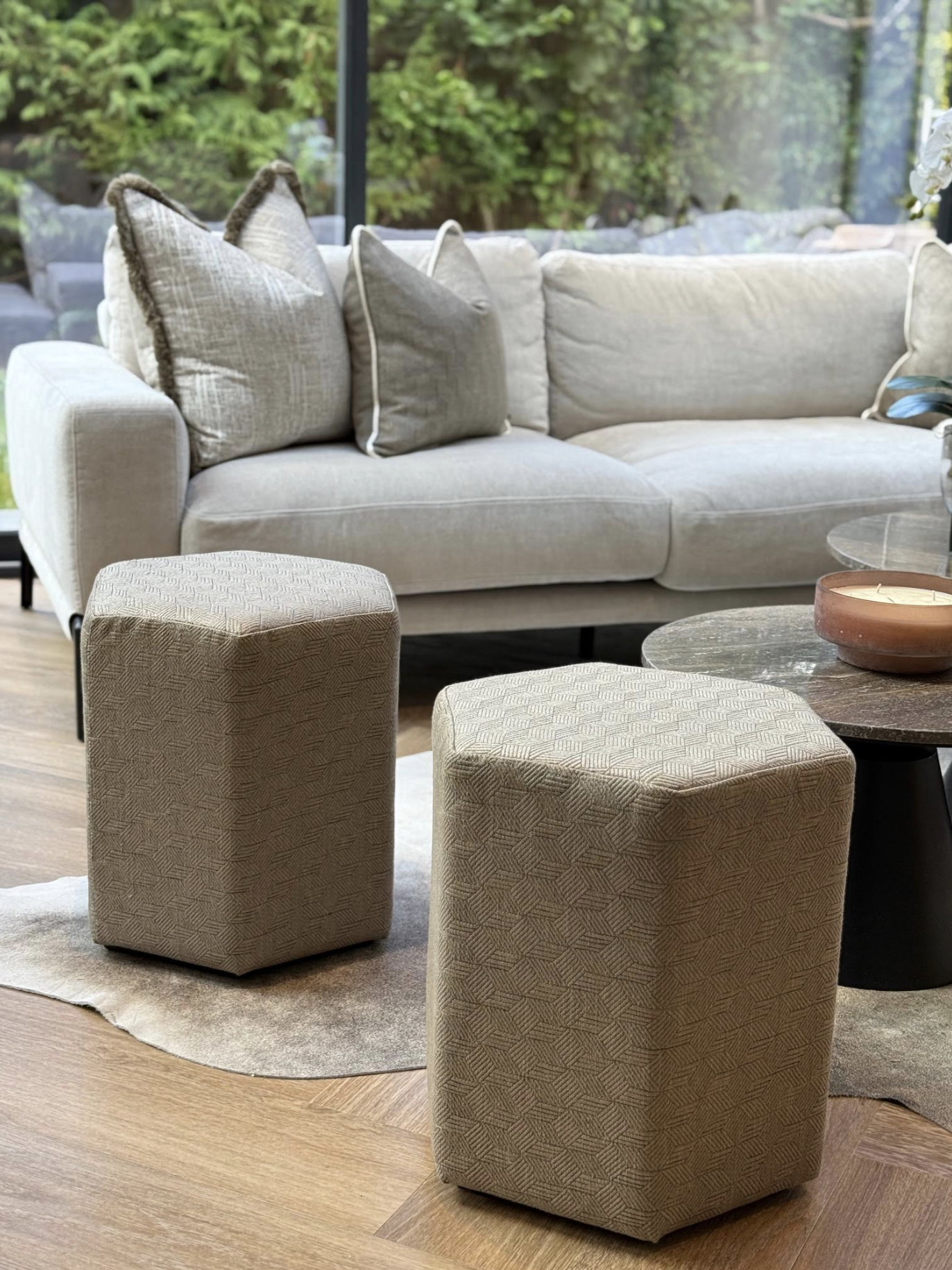 Limited Edition 'Mellifere Beige' Hexagonal Footstool