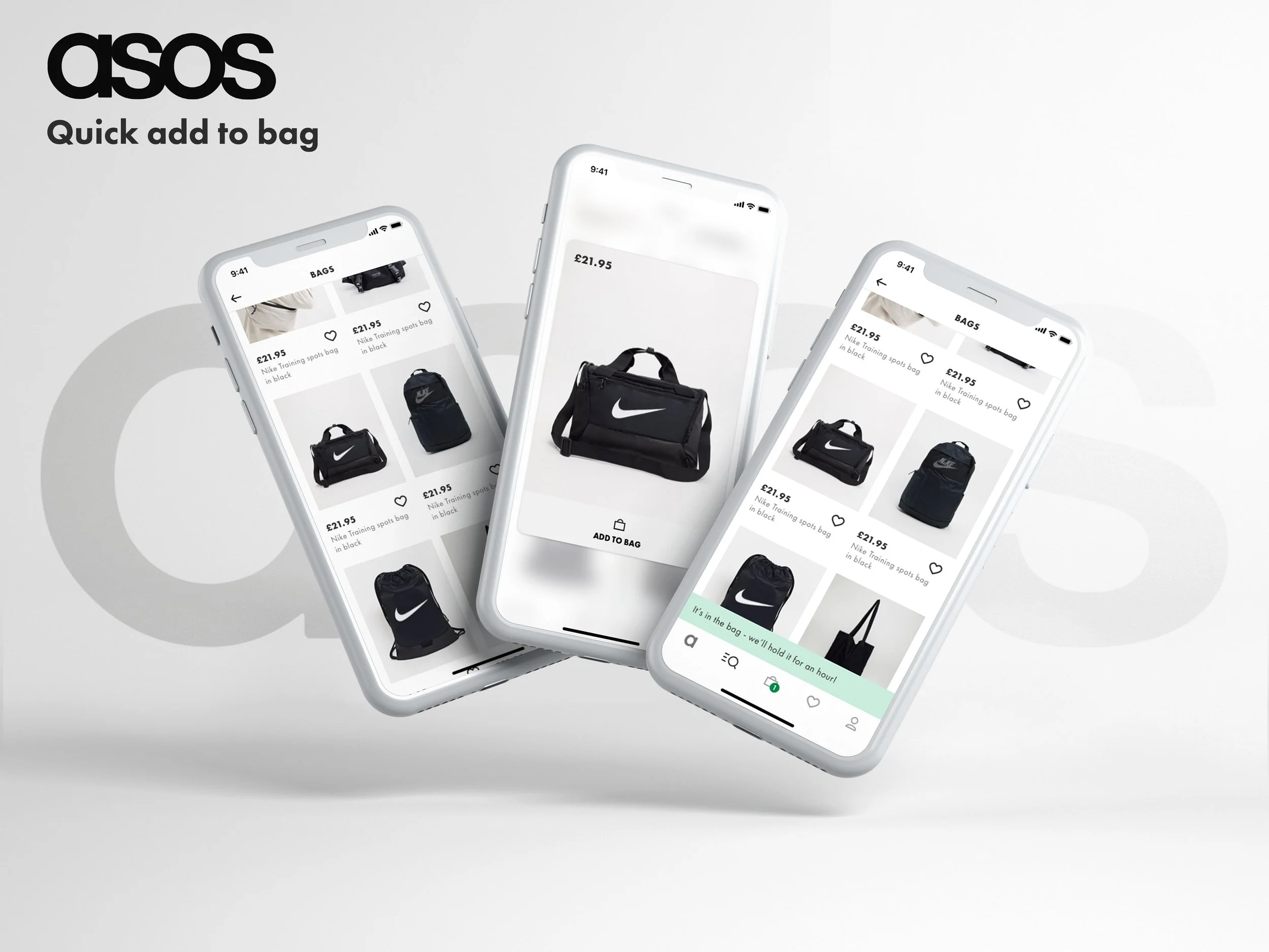 An update to the ASOS shopping experience, utilising the 3D touch gesture to enlarge the primary product photo and a 1-click Add to Bag button