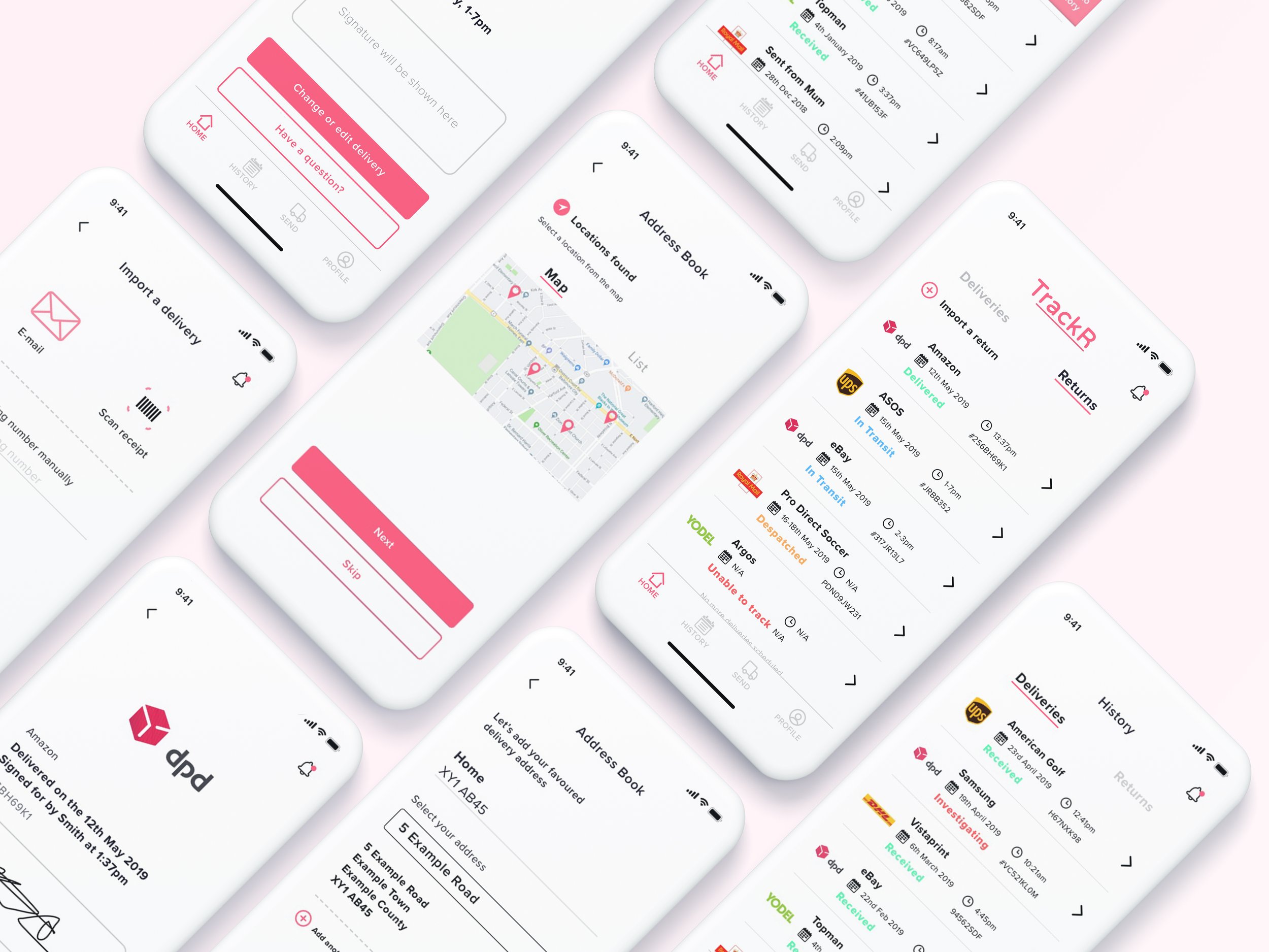 A simple application interface that allows users to import tracking information from e-mails and messages into one place, allowing them to quickly and easily track and edit their deliveries and returns.

Users can quickly track the status of any deli