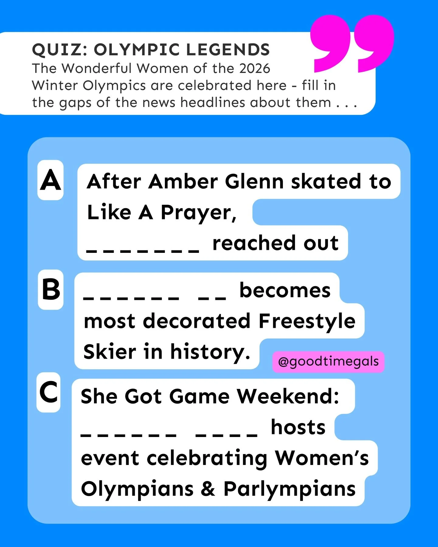 Accomplished women, we love you 🤾&zwj;♀️🏅

Here&rsquo;s where you can play pub quiz this week - 

MONDAY
@signalman.brighton Brighton | 8pm

TUESDAY
@theowln7 Archway | 8pm

WEDNESDAY
@supercutebrewhouse Brixton | 7pm
@thejoineronworship Shoreditch