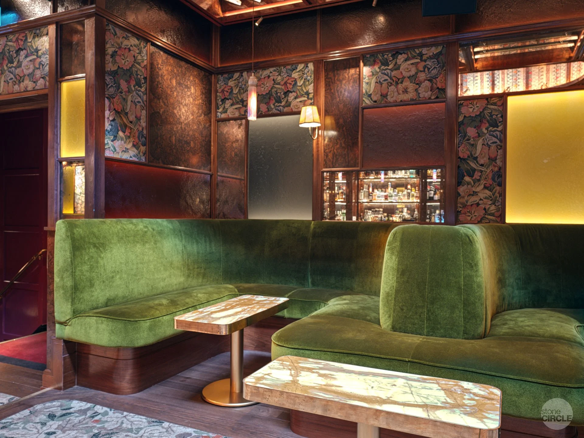 Giallo Siena marble for the lounge tables at Ronnie Scott's by stoneCIRCLE - photo Marco Joe Fazio Creatives