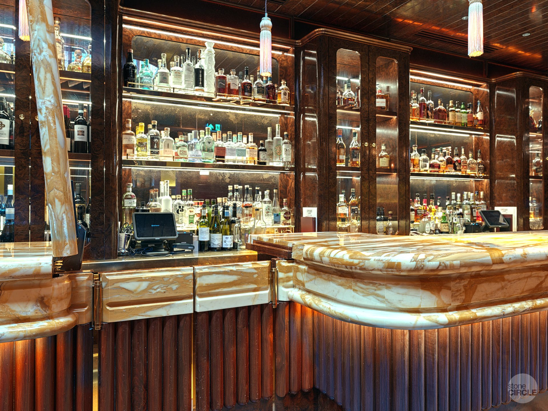 Giallo Siena bar countertop at Ronnie Scott's by stoneCIRCLE - photo Marco Joe Fazio Creatives
