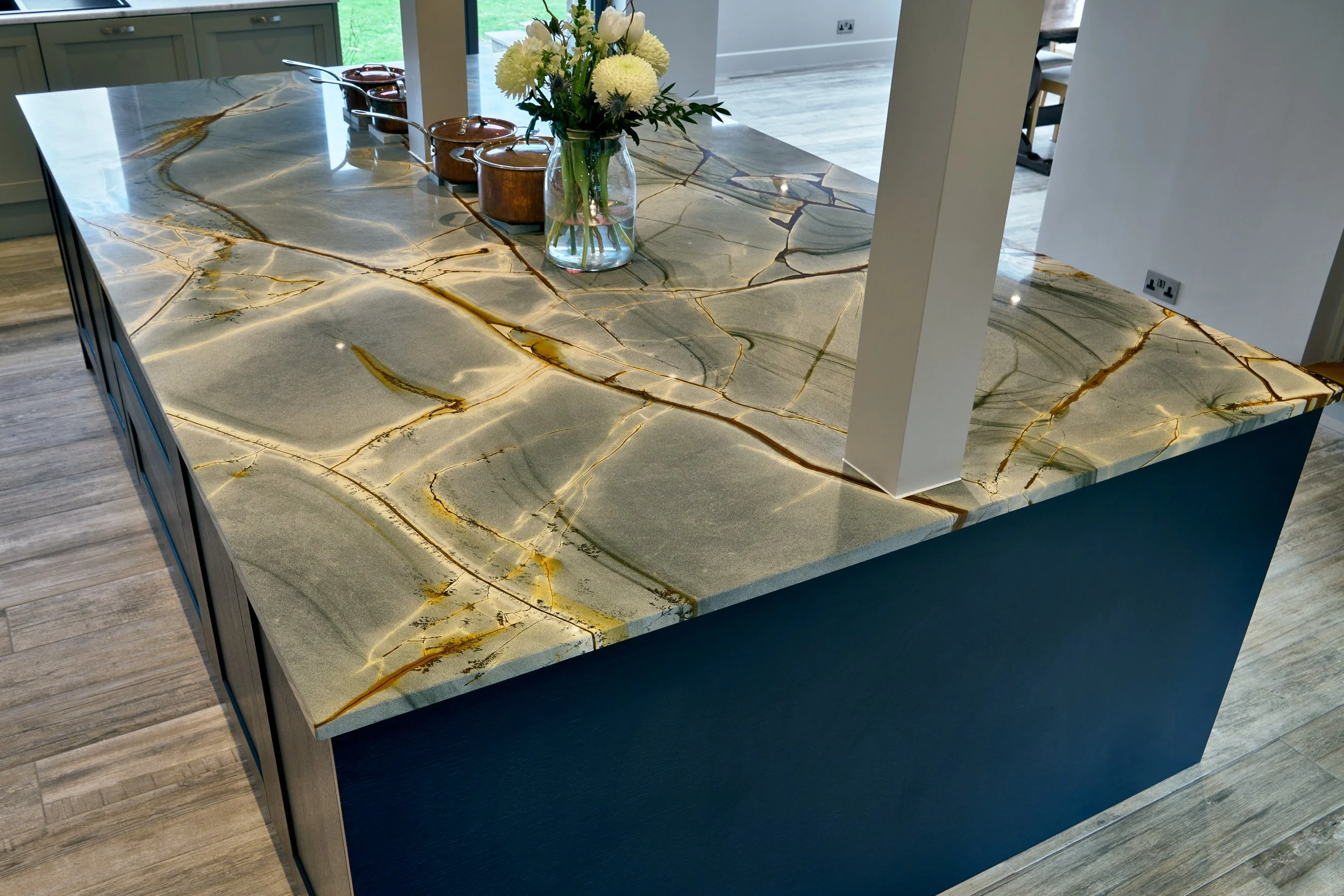 Blue Roma kitchen worktop by stoneCIRCLE - photo by Marco Joe Fazio Studio