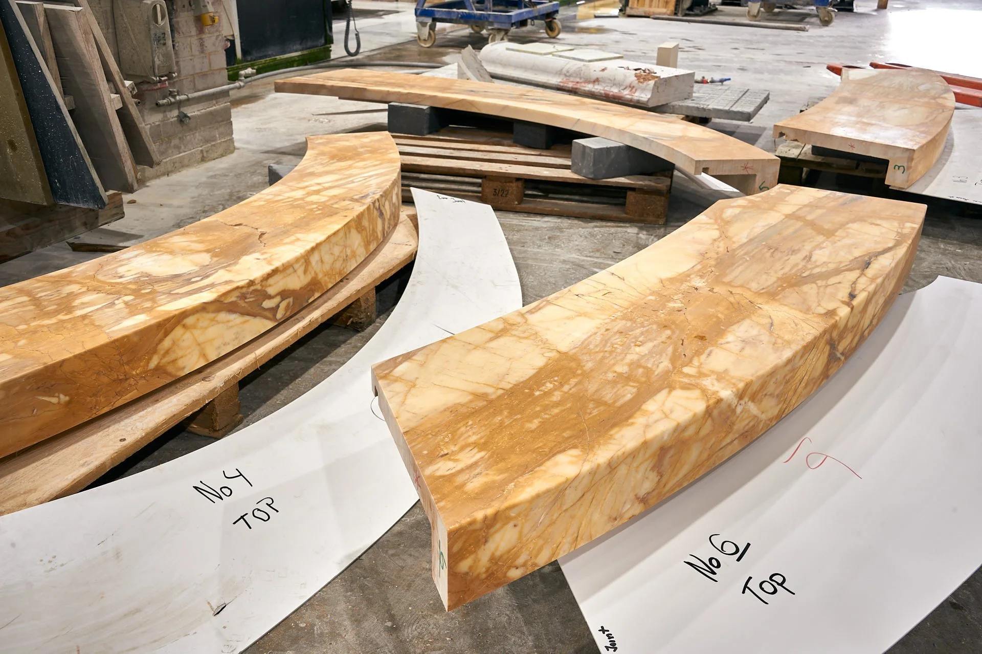 Giallo Siena marble countertop sections at stoneCIRCLE - photo Marco Joe Fazio Creatives