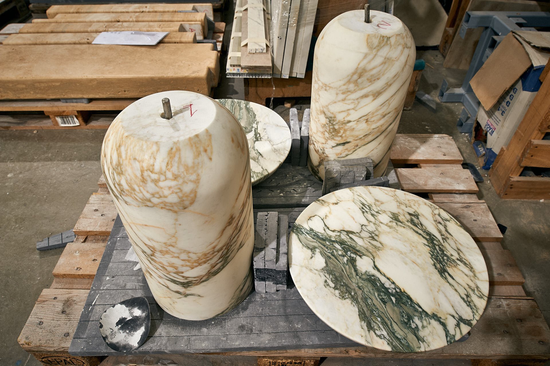 Calacatta Monet marble round tables by stoneCIRCLE, photo Marco Joe Fazio Creatives