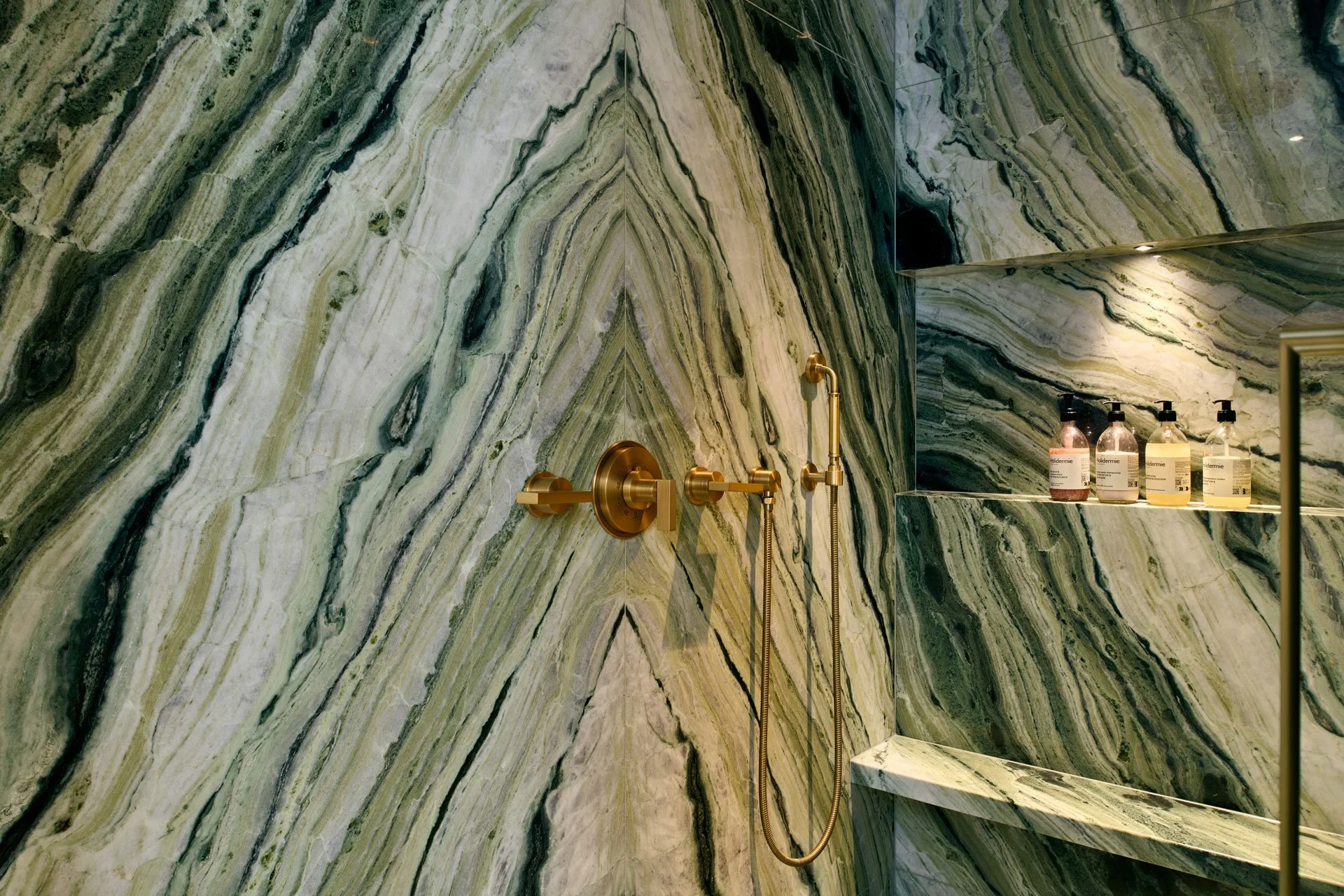Jade Green marble shower cubicle by stoneCIRCLE - photo Marco Joe Fazio Creatives