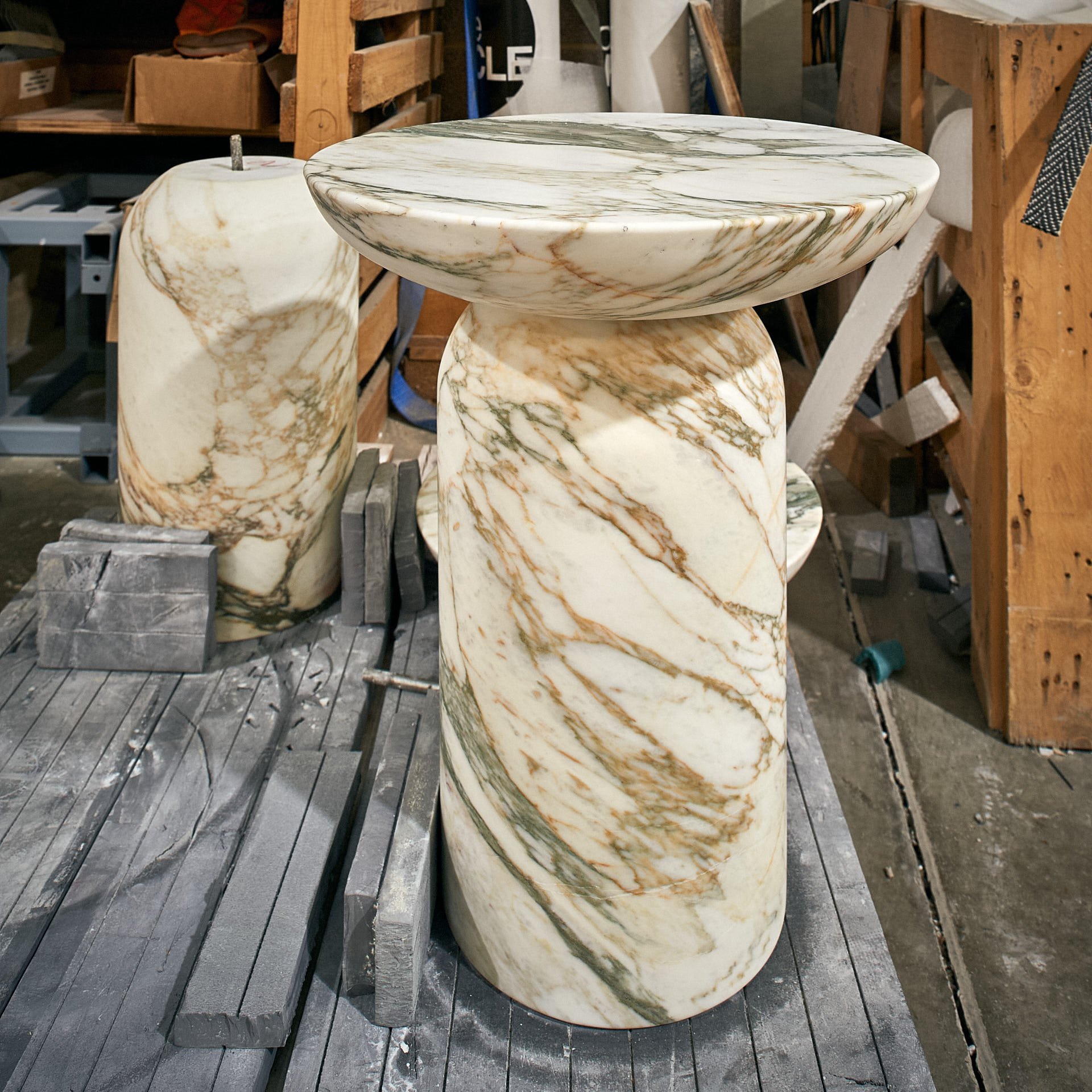 Calacatta Monet marble round tables by stoneCIRCLE, photo Marco Joe Fazio Creatives