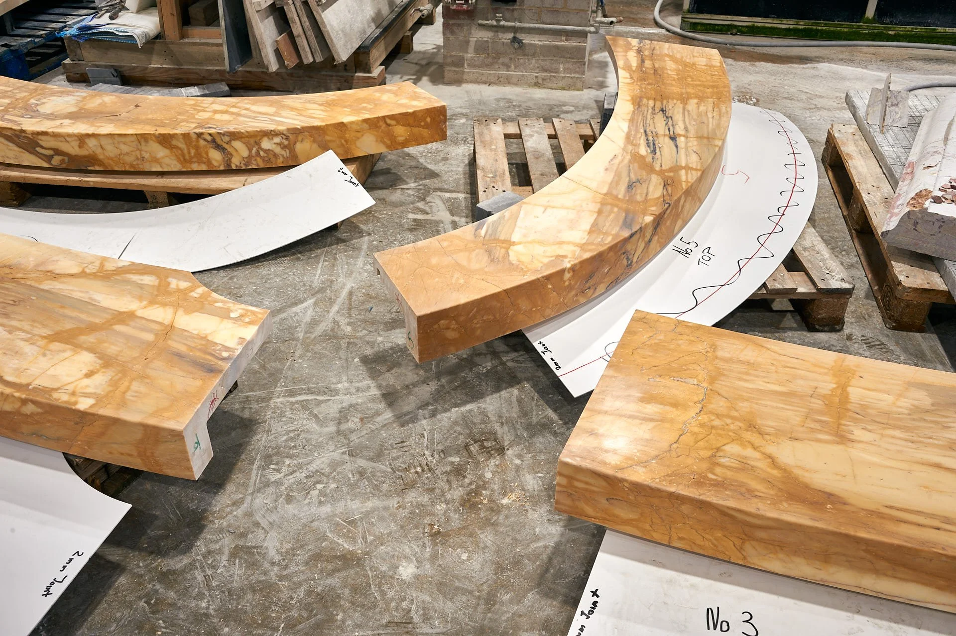 Giallo Siena marble countertop sections at stoneCIRCLE - photo Marco Joe Fazio Creatives